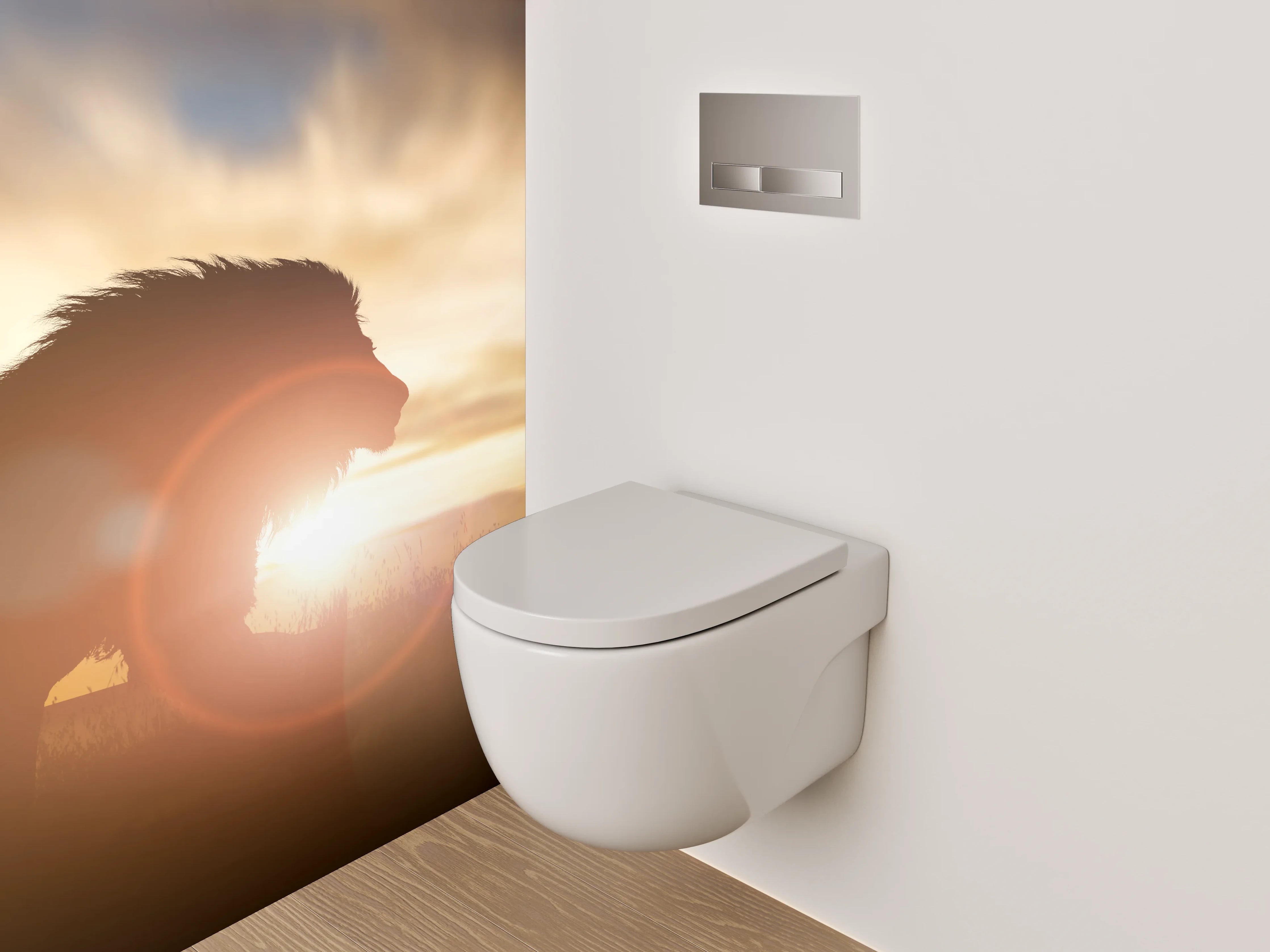 WC-Rückwand - Löwe bei Sonnenuntergang Savanne
