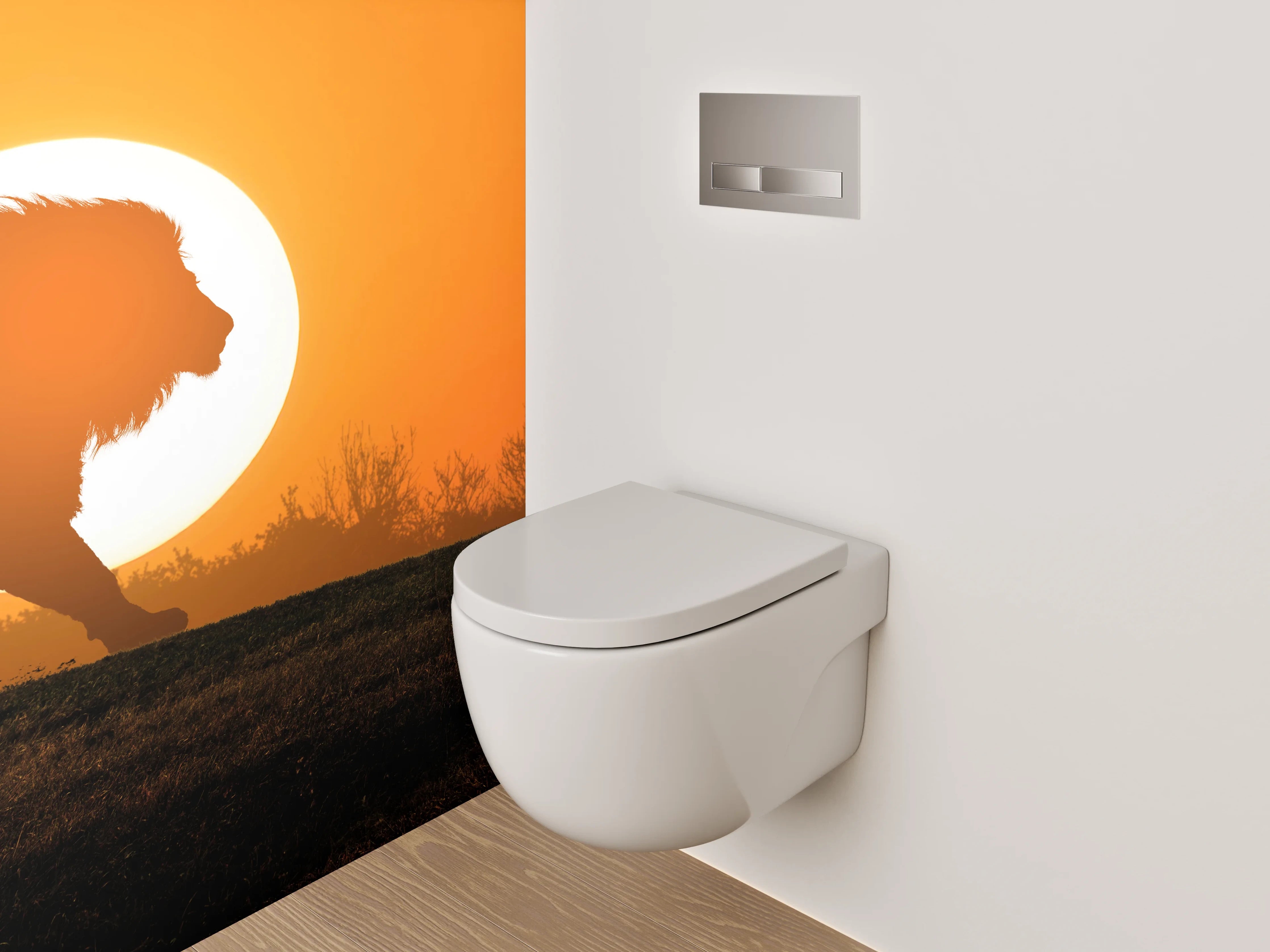 WC-Rückwand - Löwe vor Sonnenuntergang Savanne Fotokunst