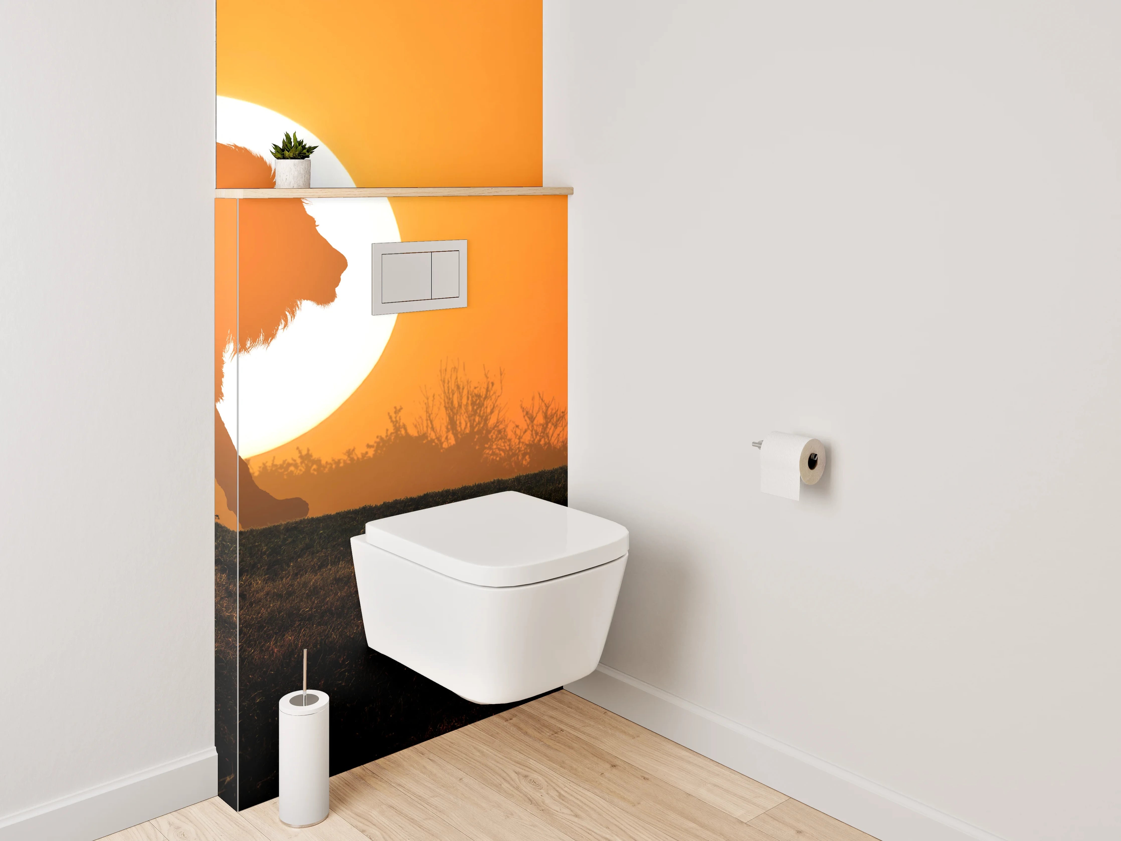 WC-Rückwand - Löwe vor Sonnenuntergang Savanne Fotokunst