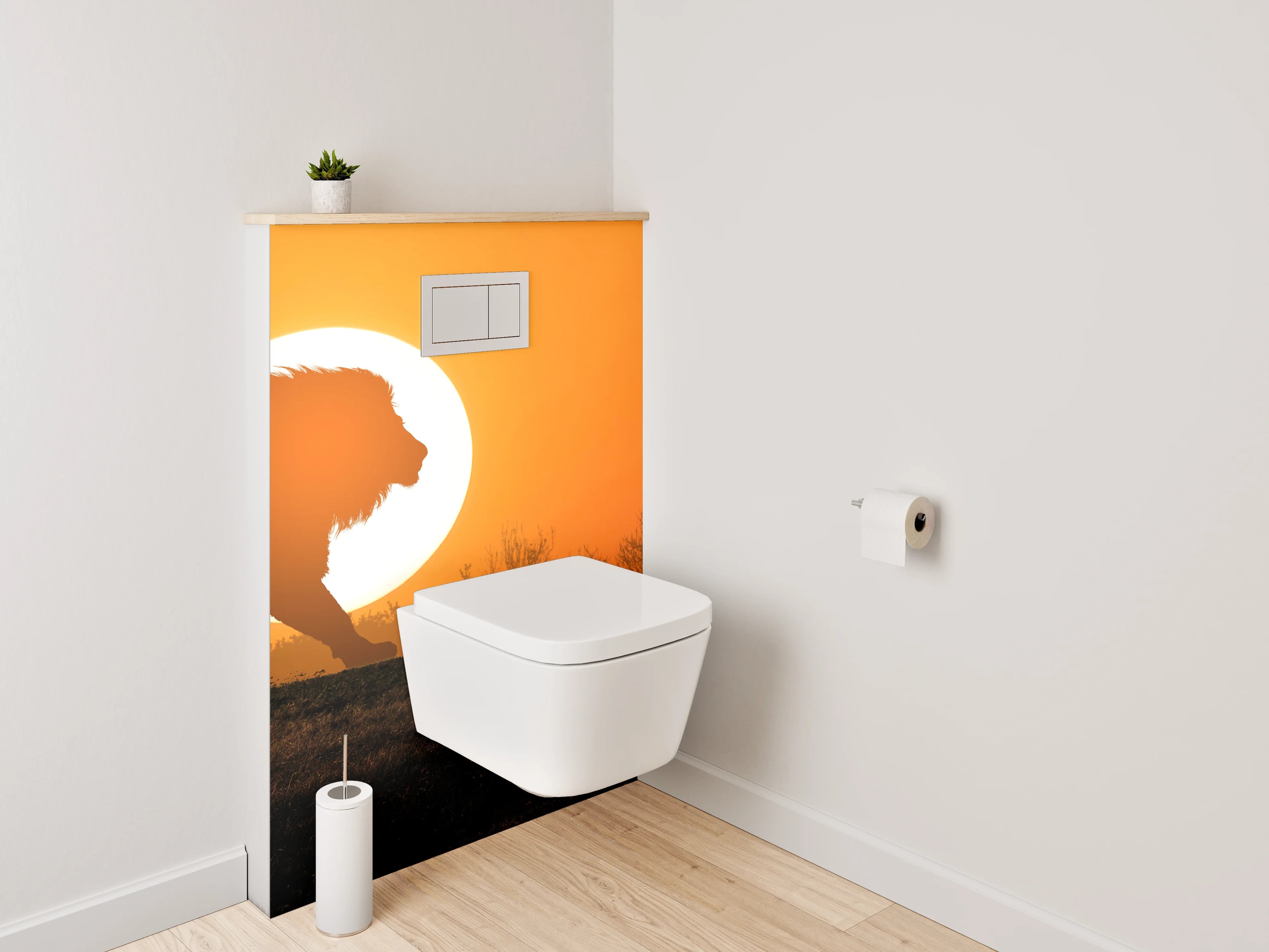 WC-Rückwand - Löwe vor Sonnenuntergang Savanne Fotokunst