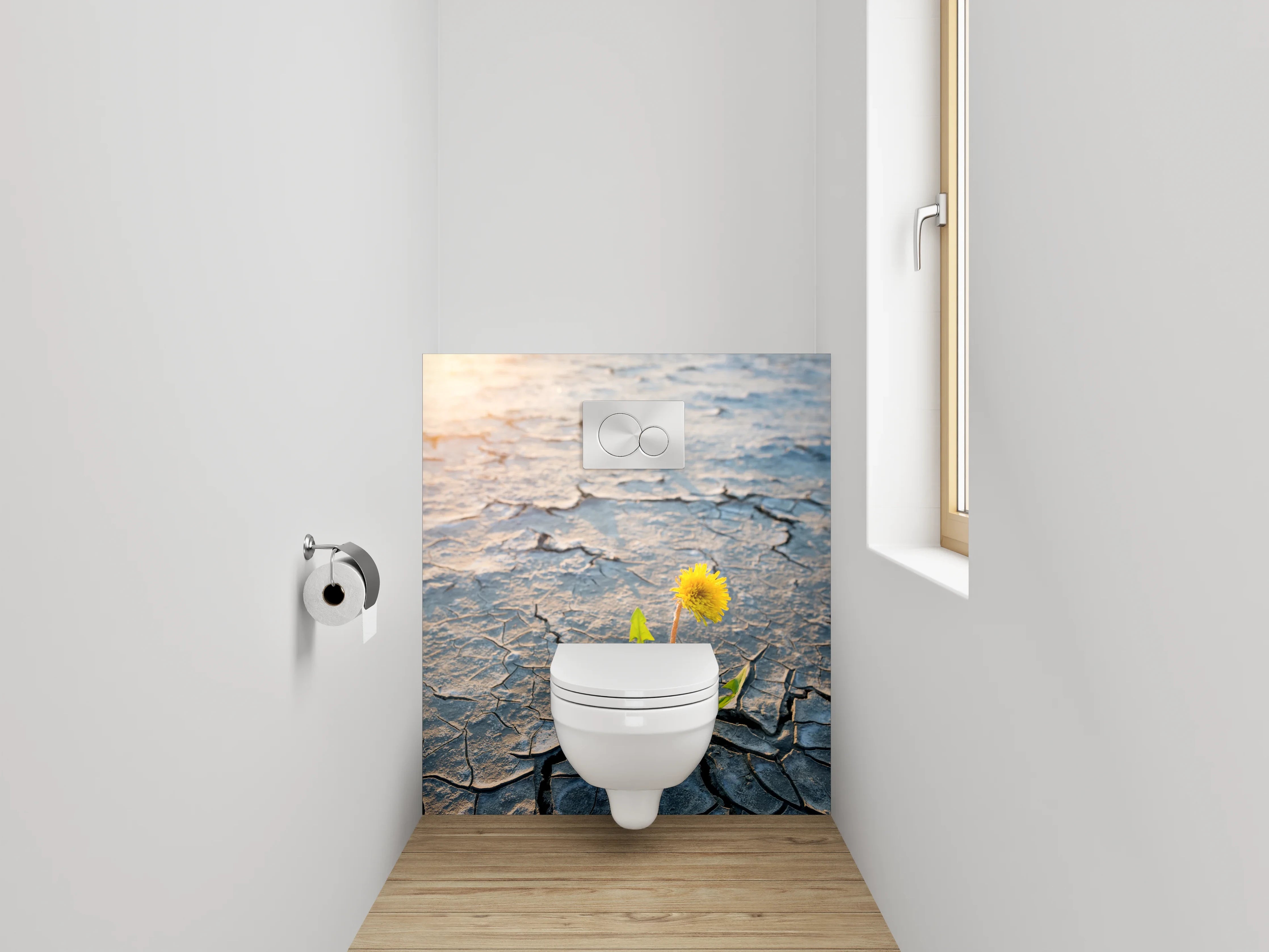 WC-Rückwand - Löwenzahn auf trockener Erde