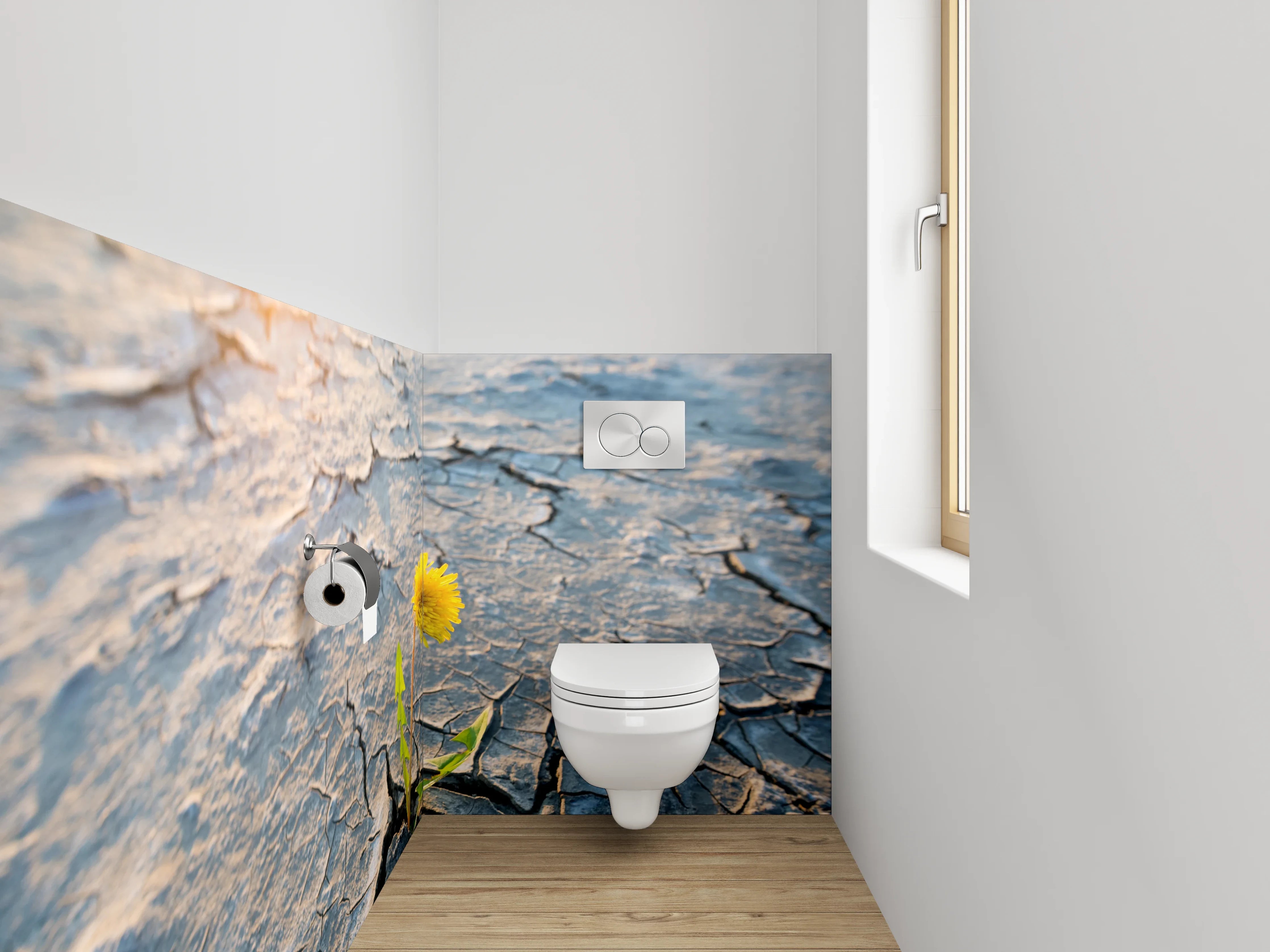 WC-Rückwand - Löwenzahn auf trockener Erde