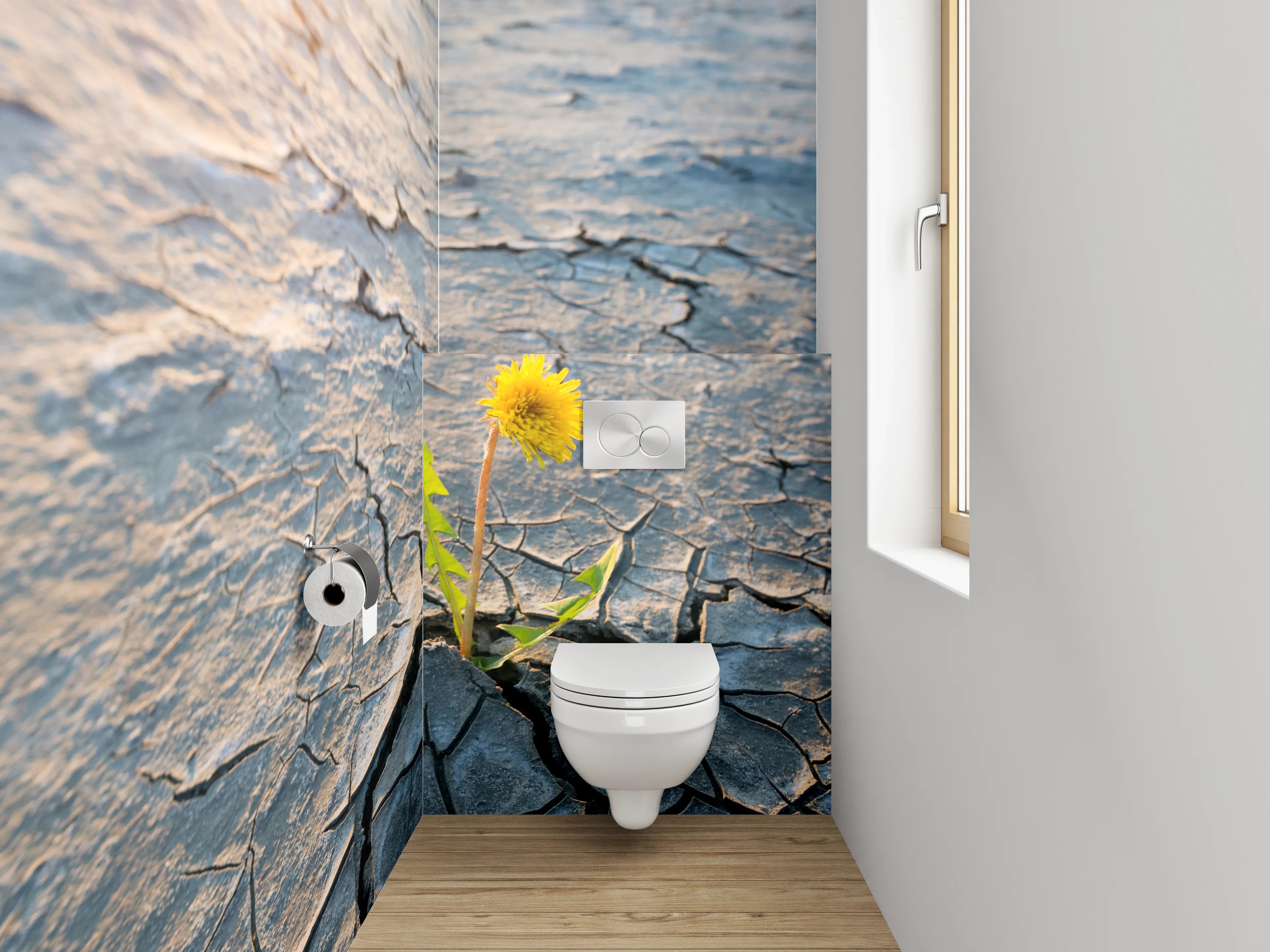 WC-Rückwand - Löwenzahn auf trockener Erde