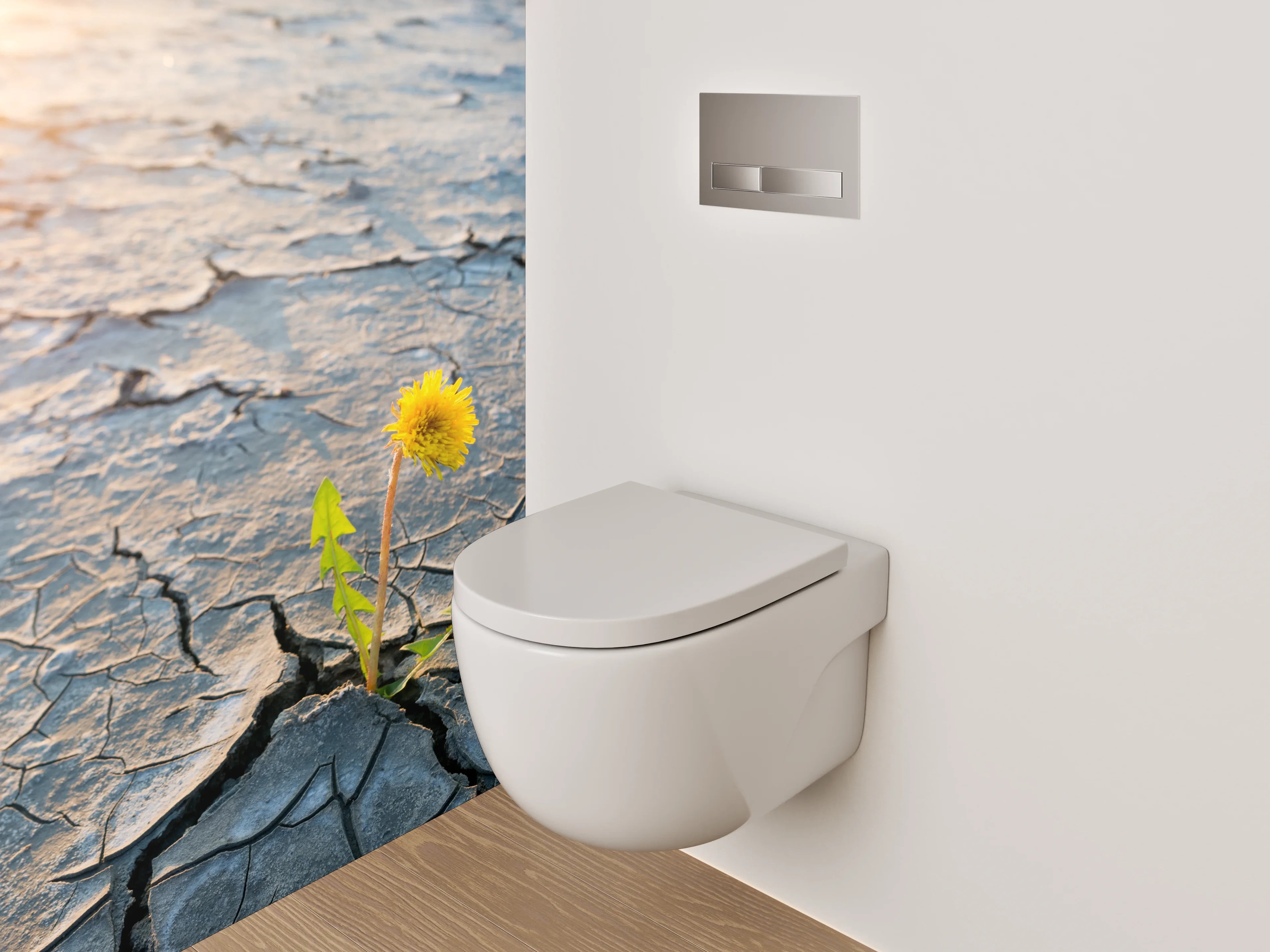 WC-Rückwand - Löwenzahn auf trockener Erde