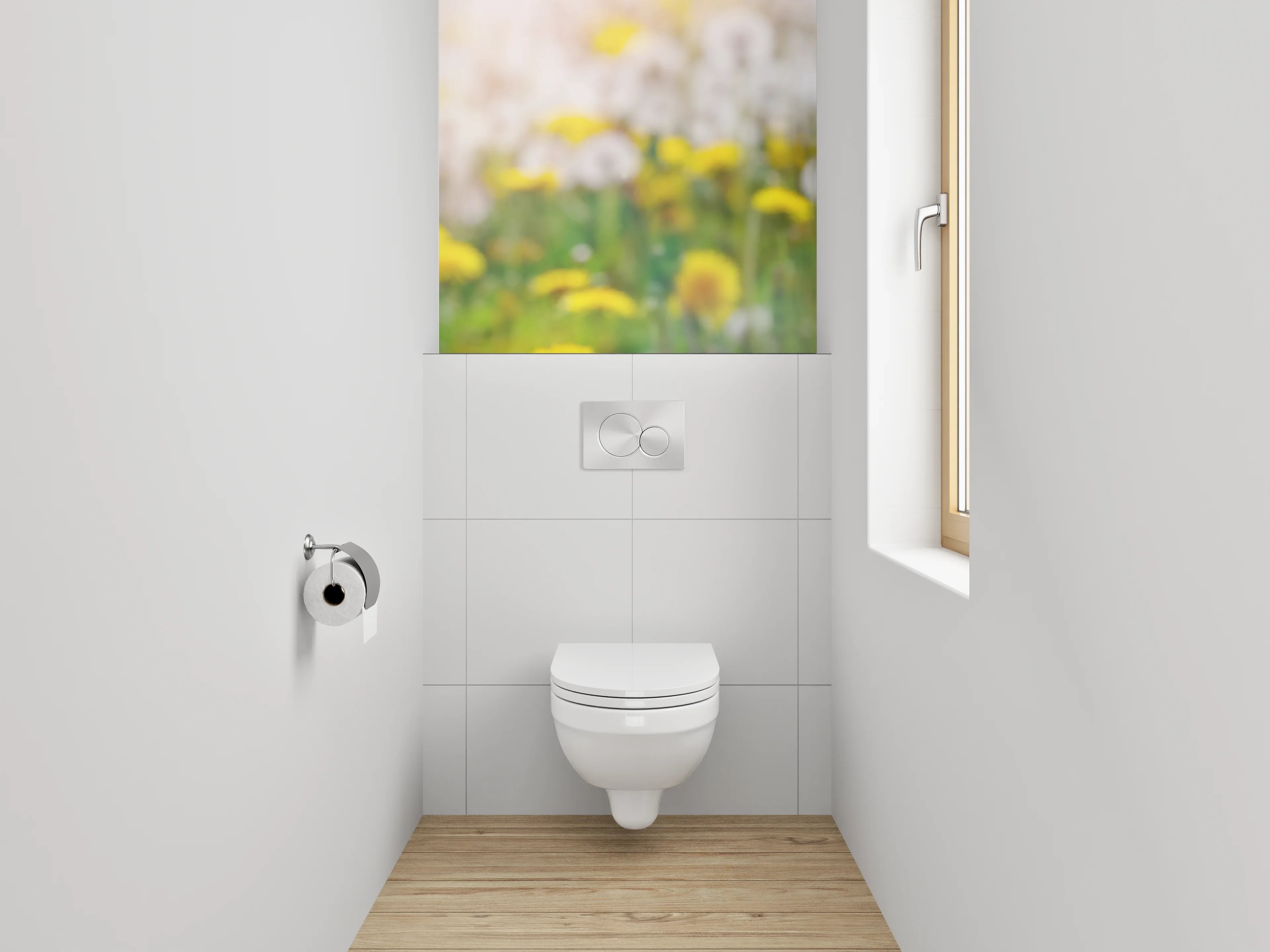 WC-Rückwand - Löwenzahnwiese im Sonnenlicht