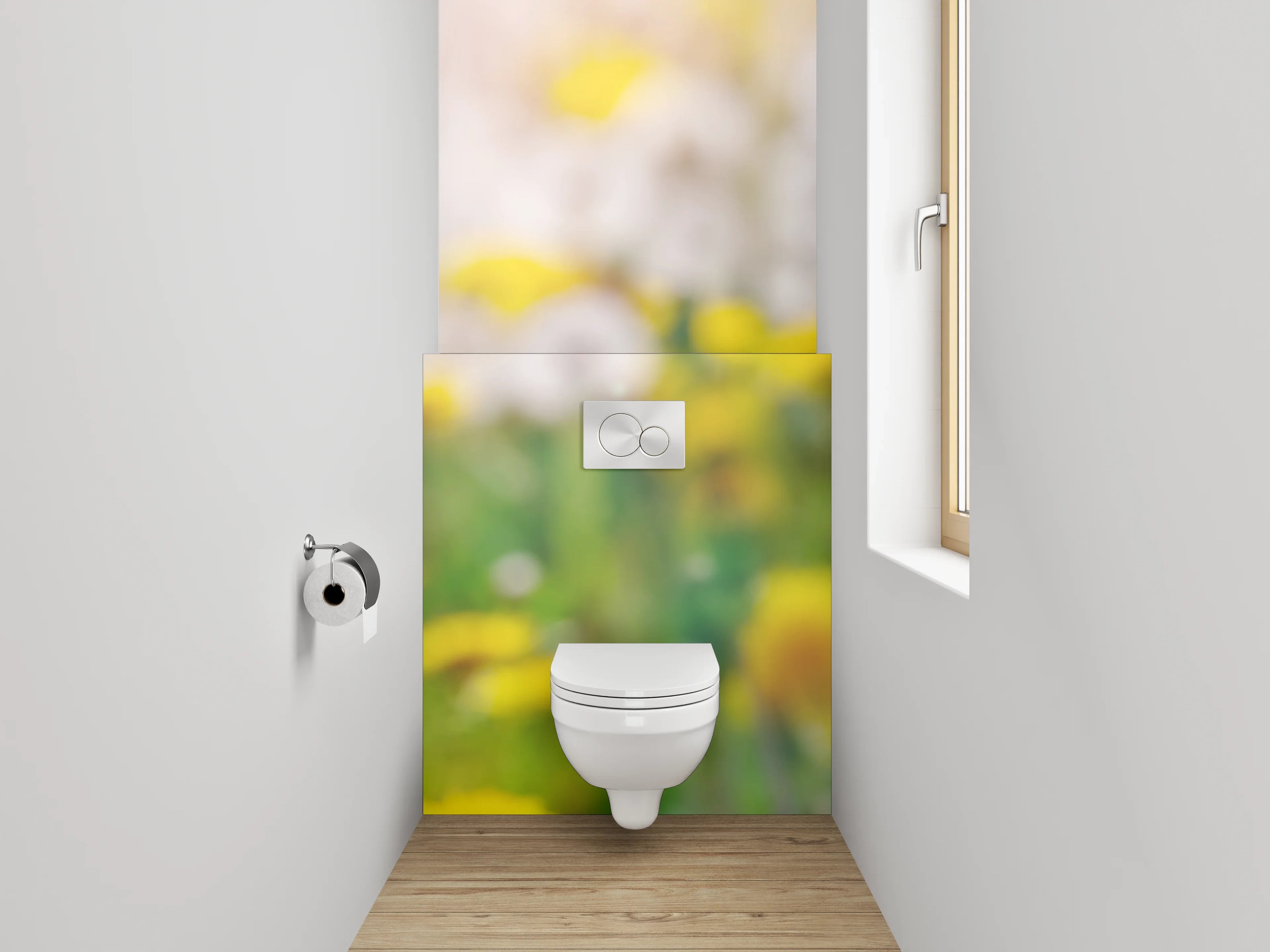 WC-Rückwand - Löwenzahnwiese im Sonnenlicht