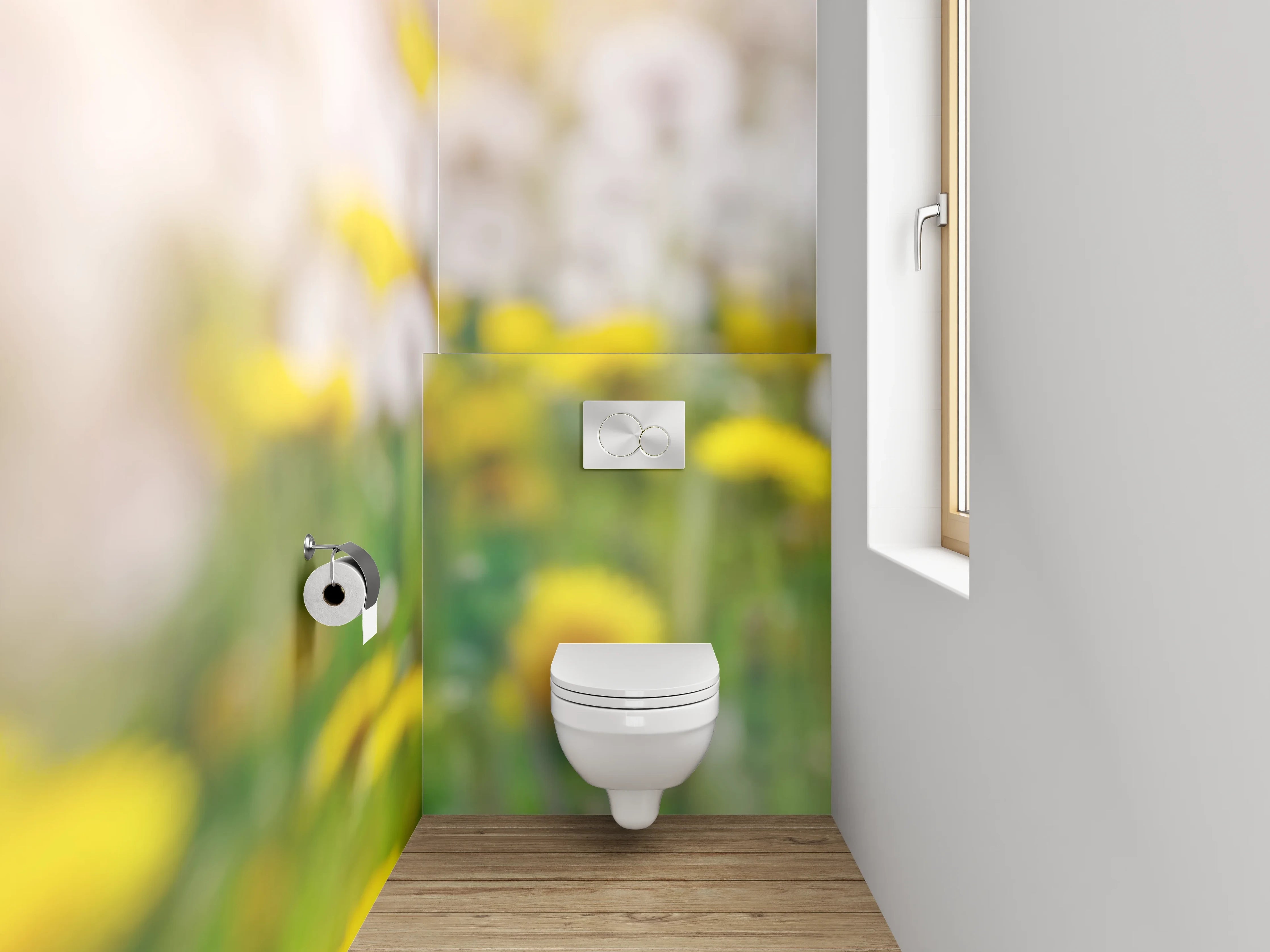 WC-Rückwand - Löwenzahnwiese im Sonnenlicht