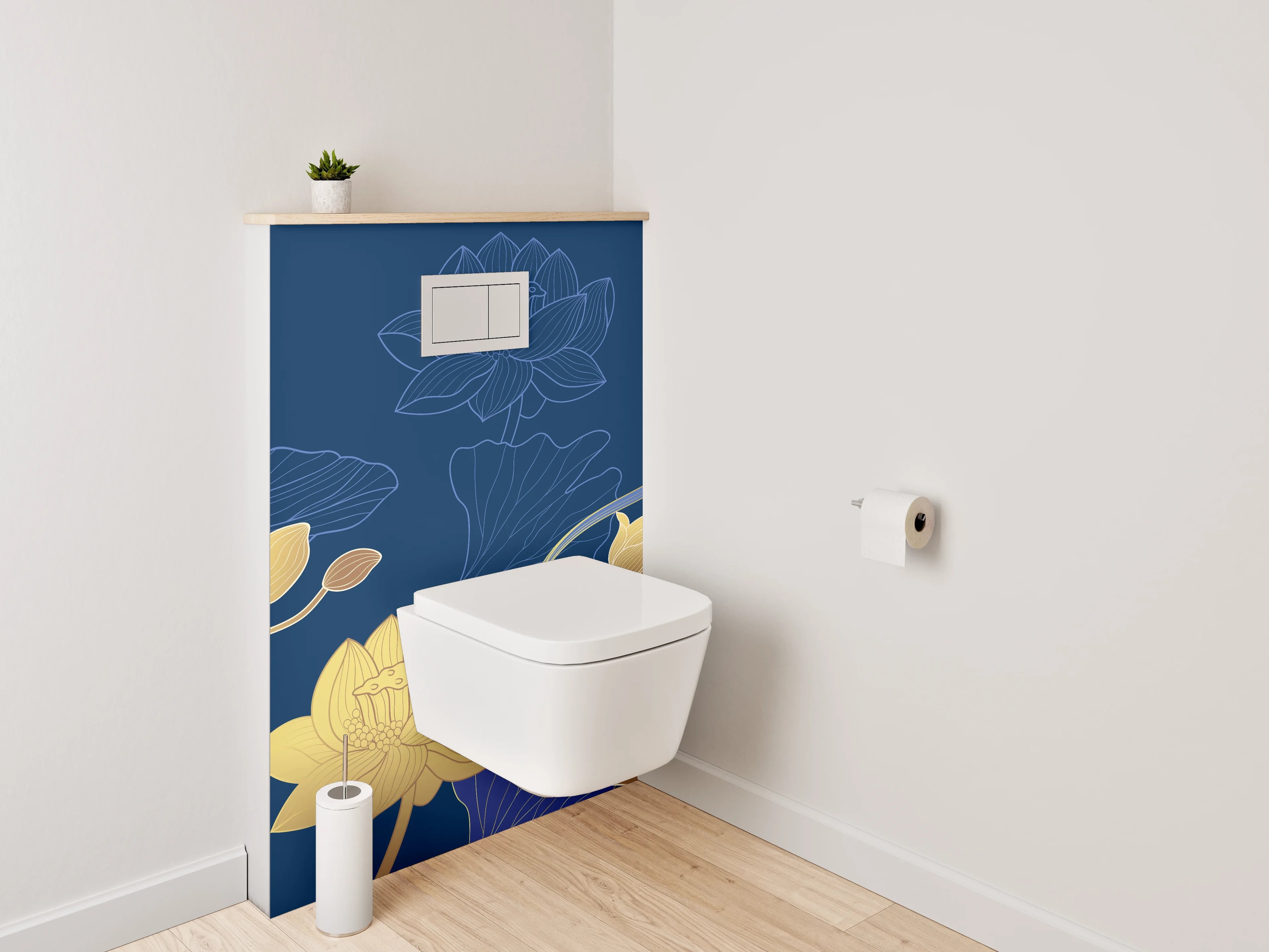 WC-Rückwand - Lotus Blumen Muster Gold Blau