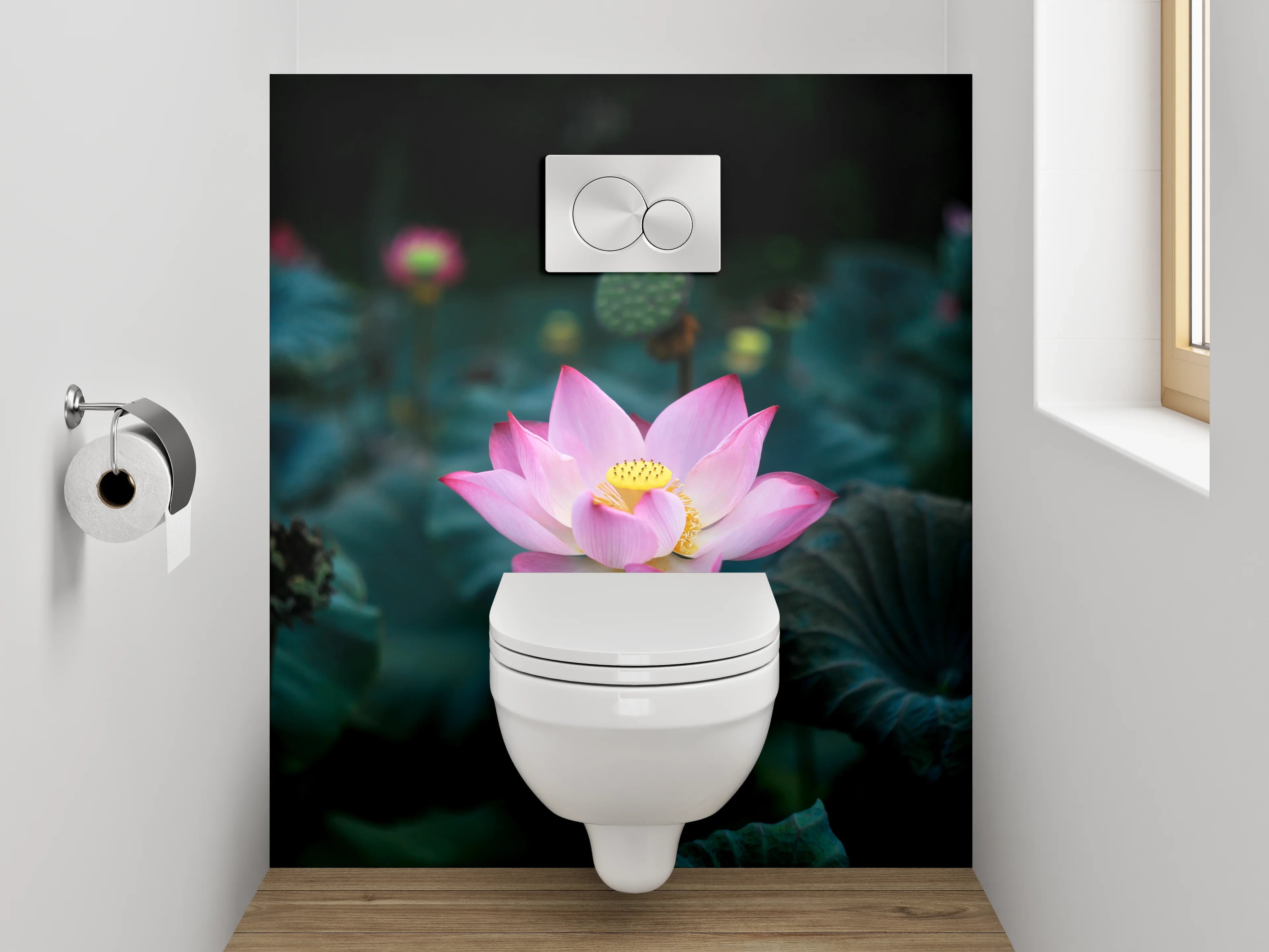 WC-Rückwand - Lotusblüte im Teich – Zen-Motiv