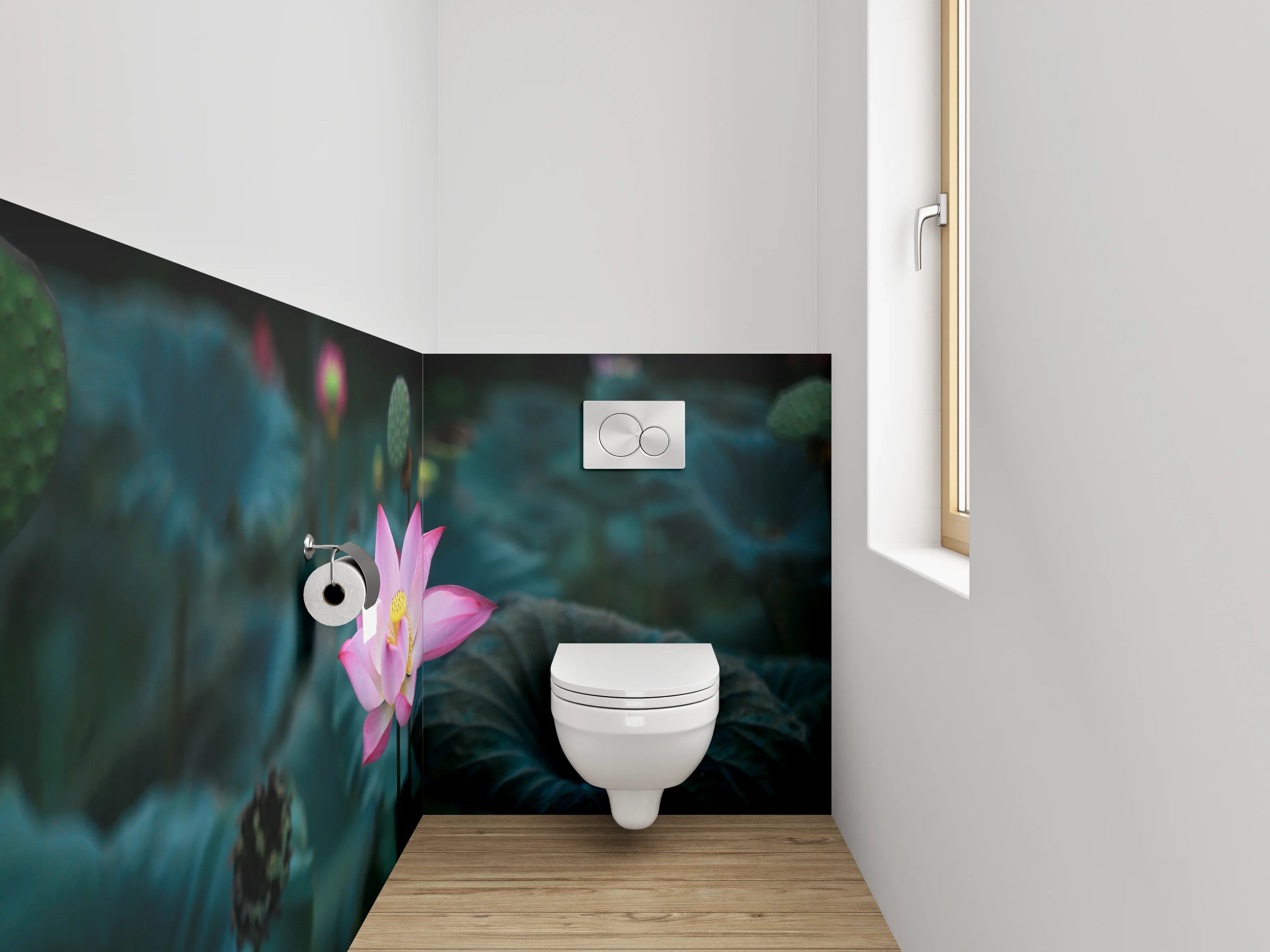 WC-Rückwand - Lotusblüte im Teich – Zen-Motiv