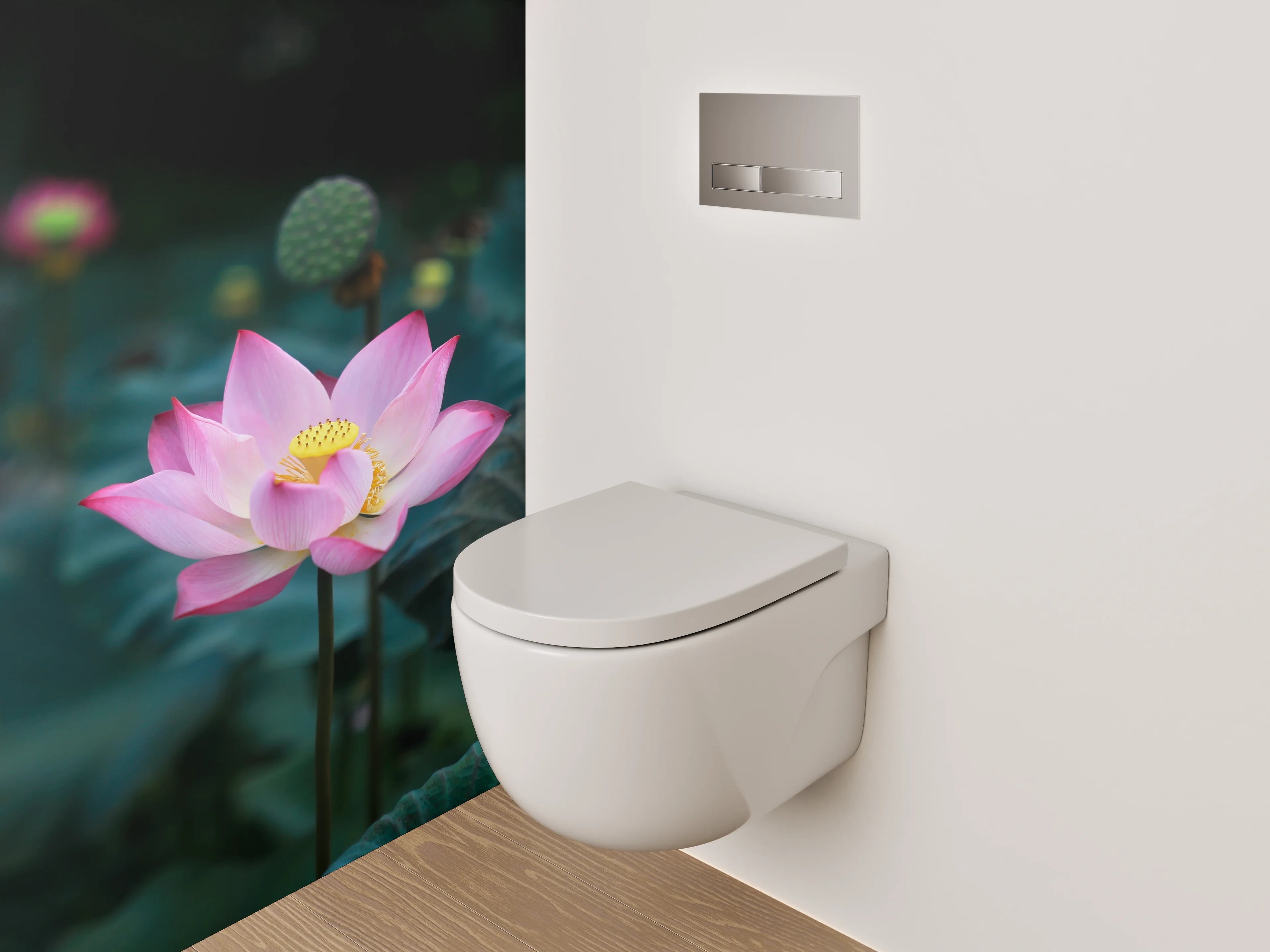 WC-Rückwand - Lotusblüte im Teich – Zen-Motiv