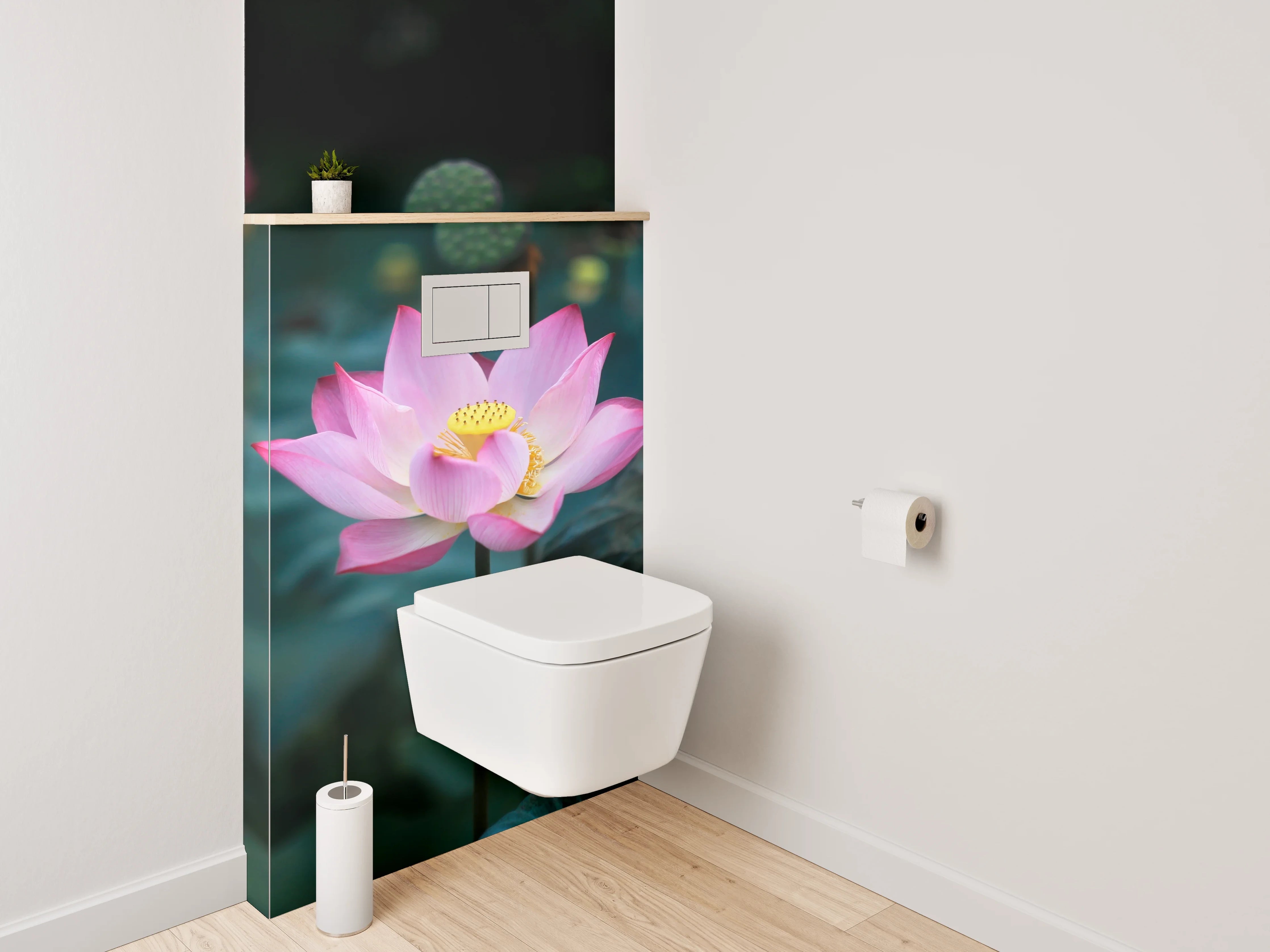 WC-Rückwand - Lotusblüte im Teich – Zen-Motiv