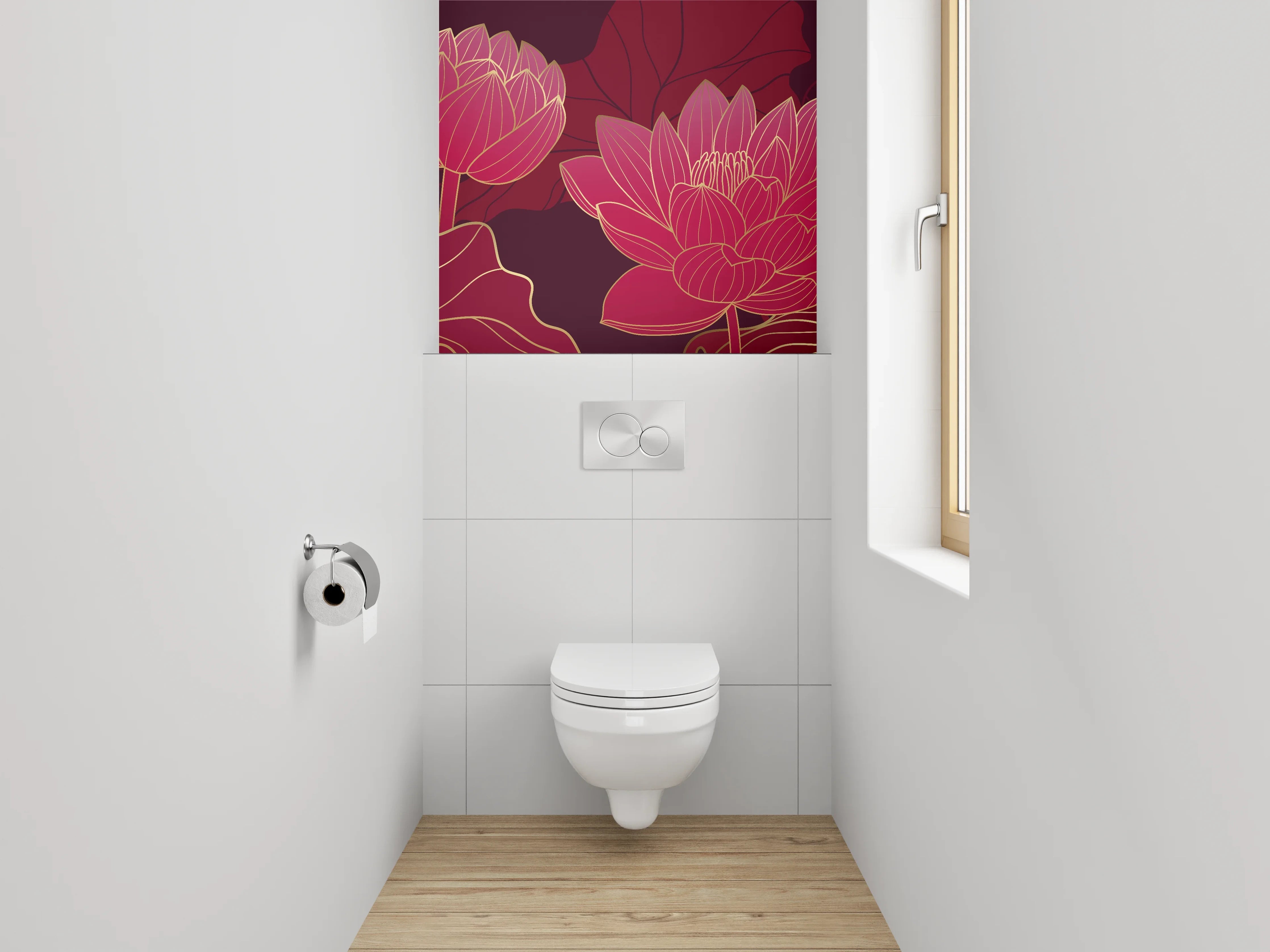 WC-Rückwand - Lotusblüten Eleganz in Rotgold