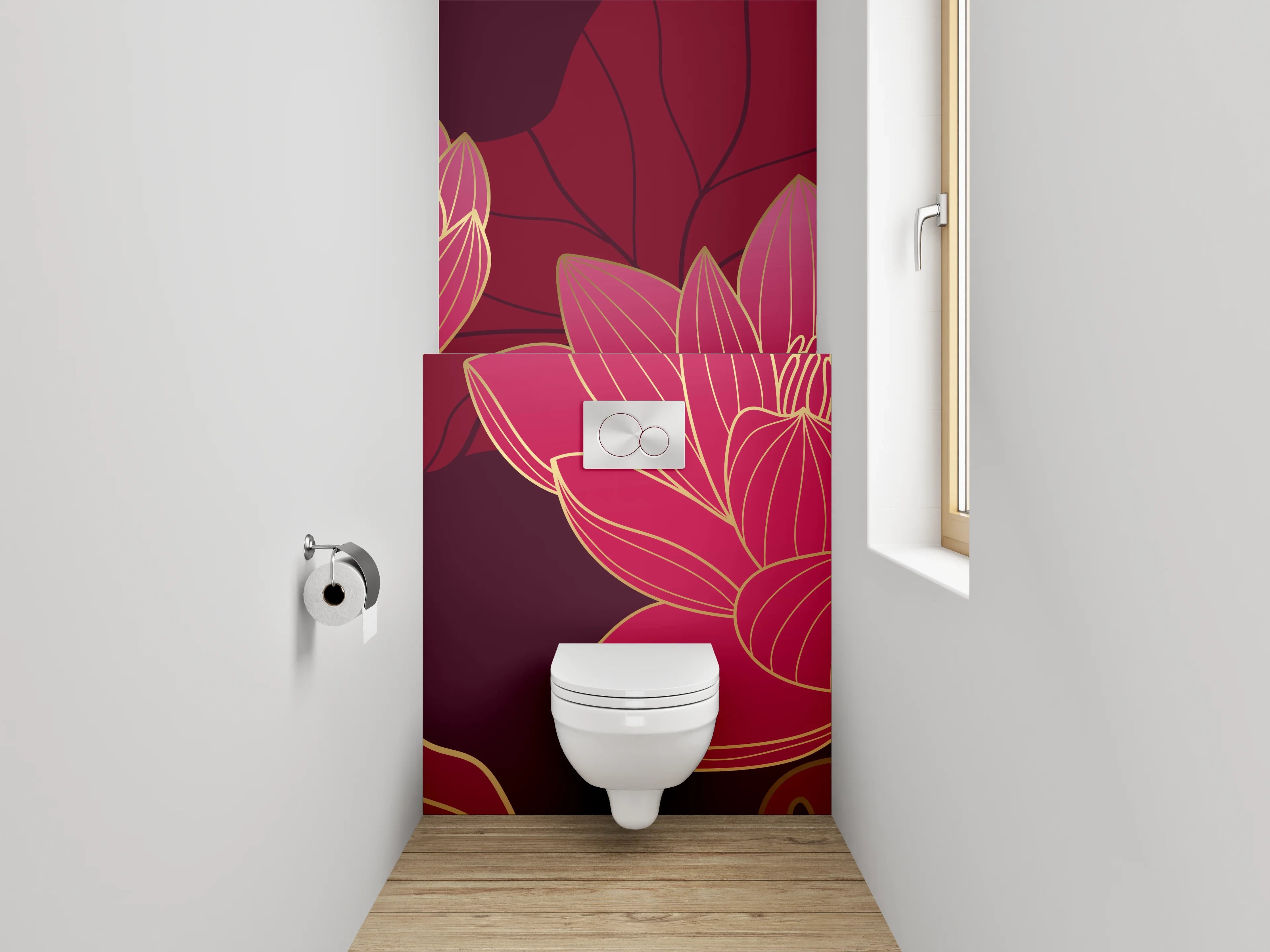 WC-Rückwand - Lotusblüten Eleganz in Rotgold