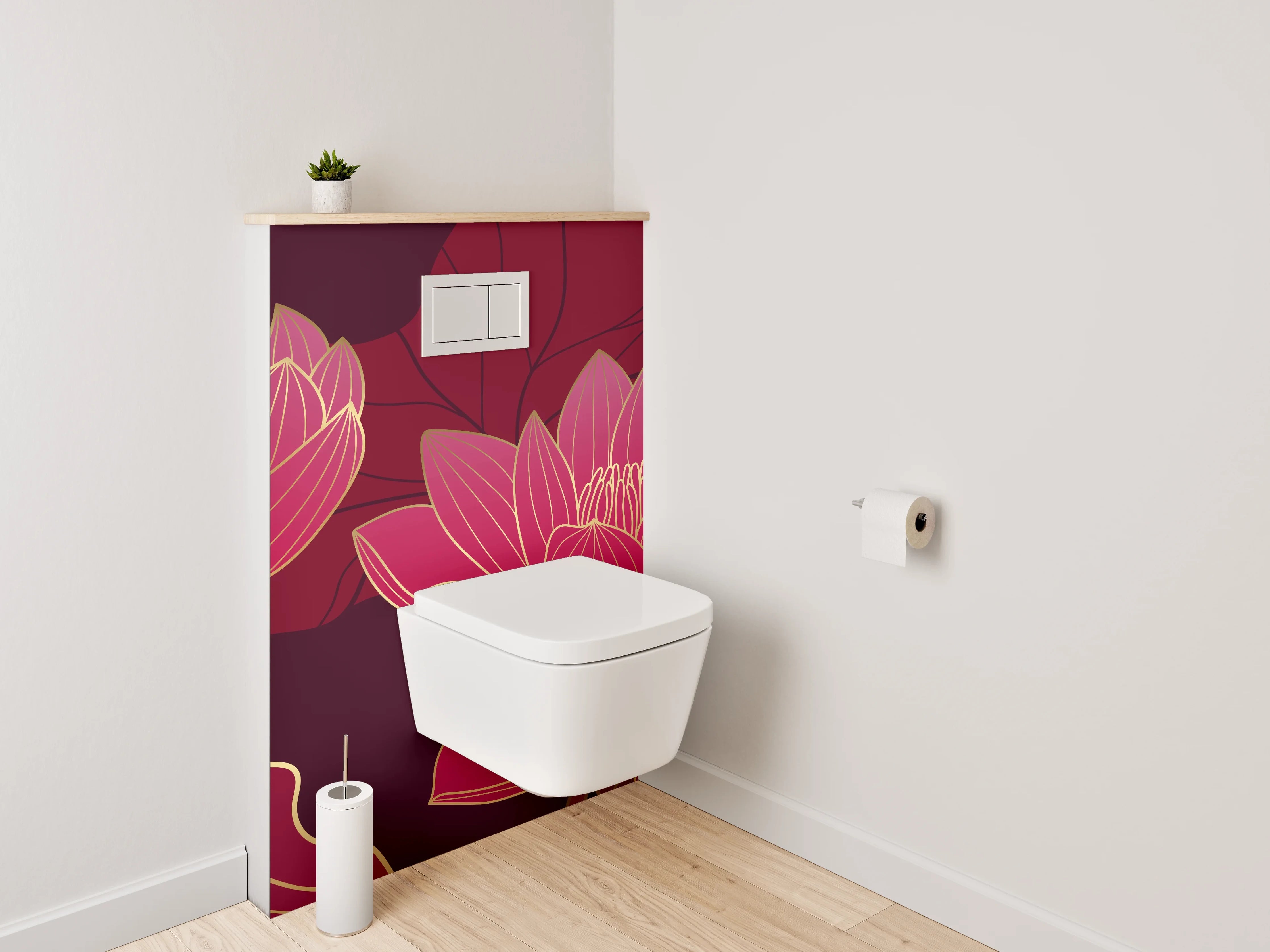 WC-Rückwand - Lotusblüten Eleganz in Rotgold
