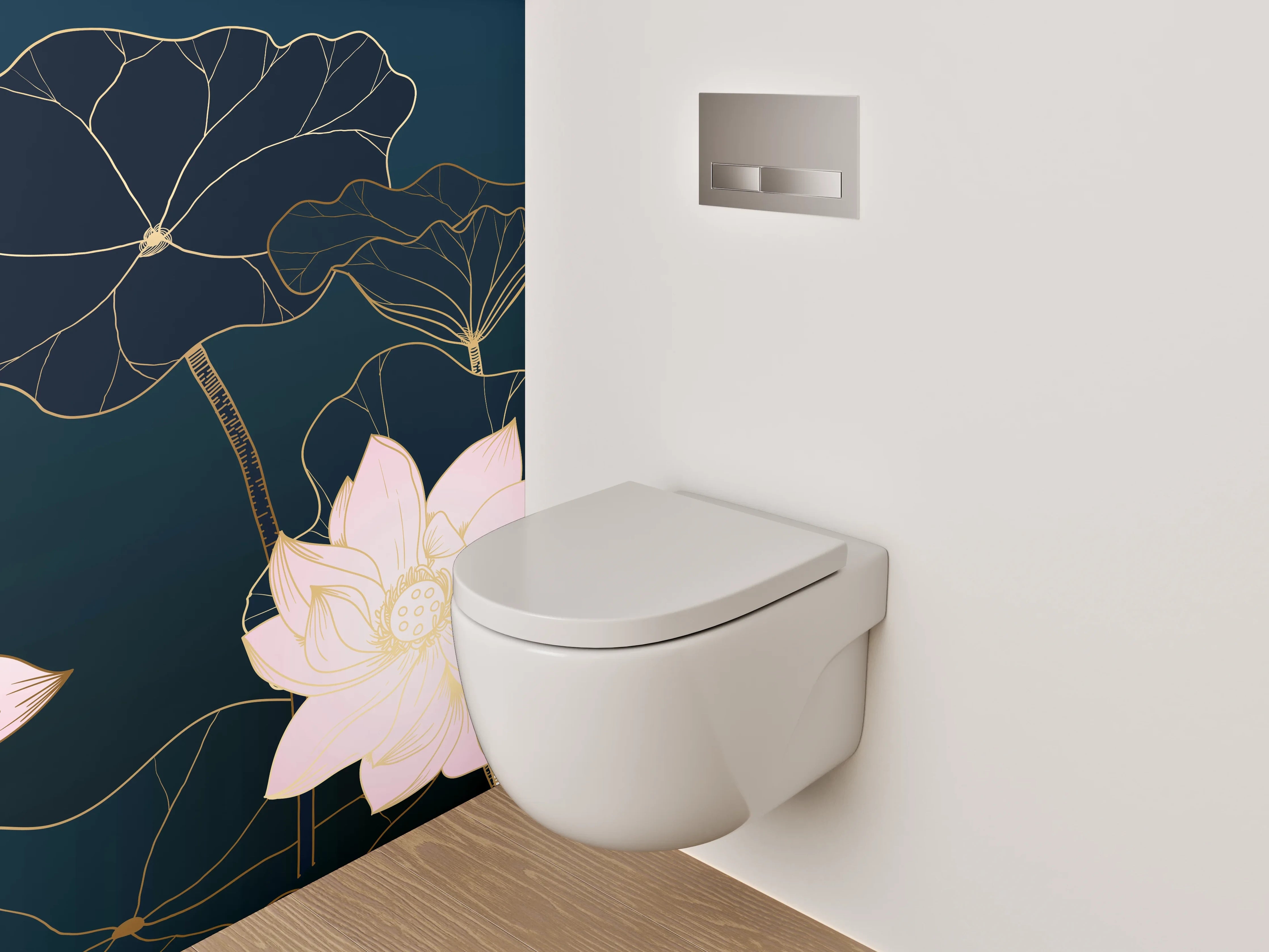 WC-Rückwand - Lotusblüten Lineart auf dunklem Grund