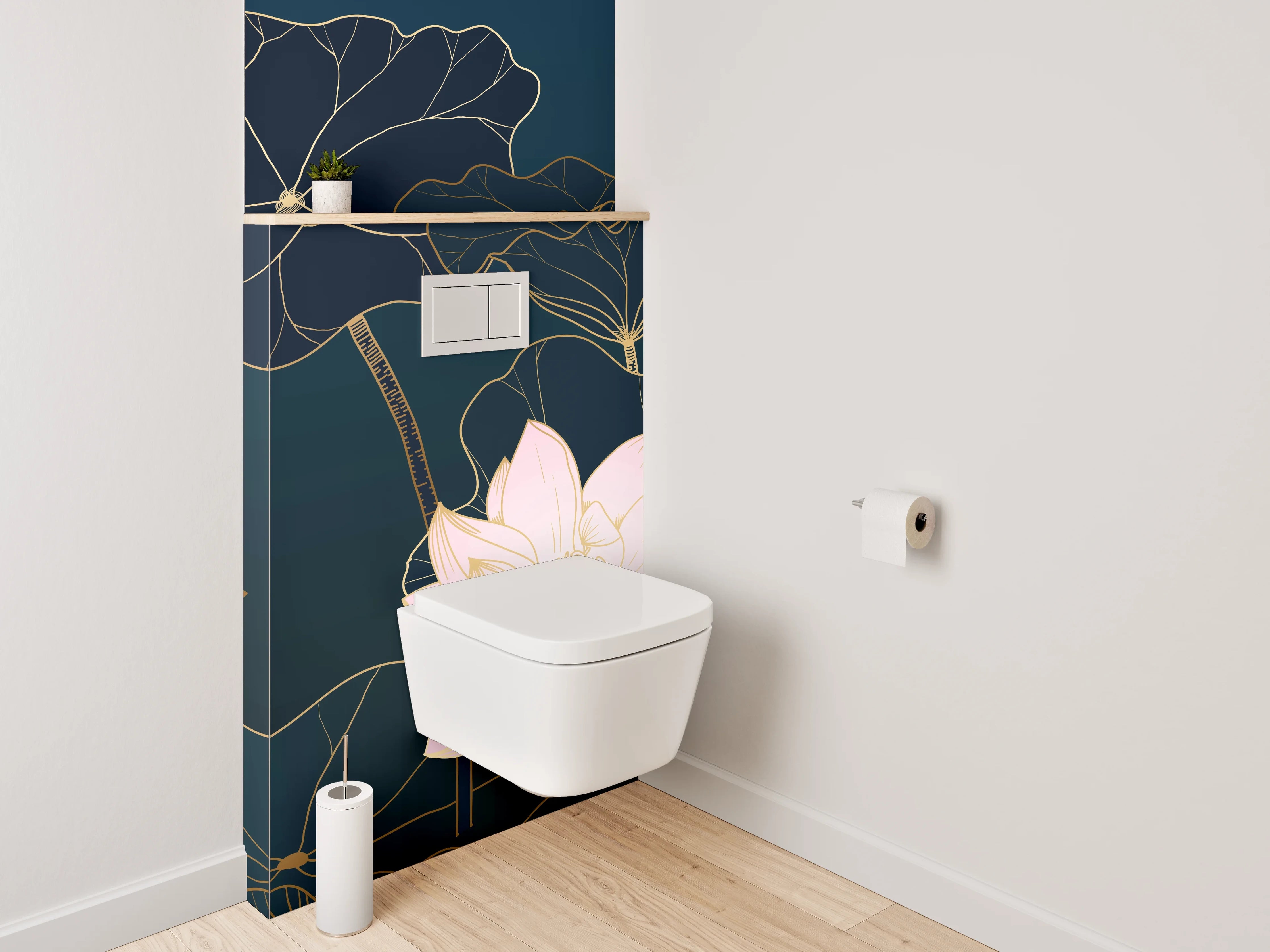 WC-Rückwand - Lotusblüten Lineart auf dunklem Grund