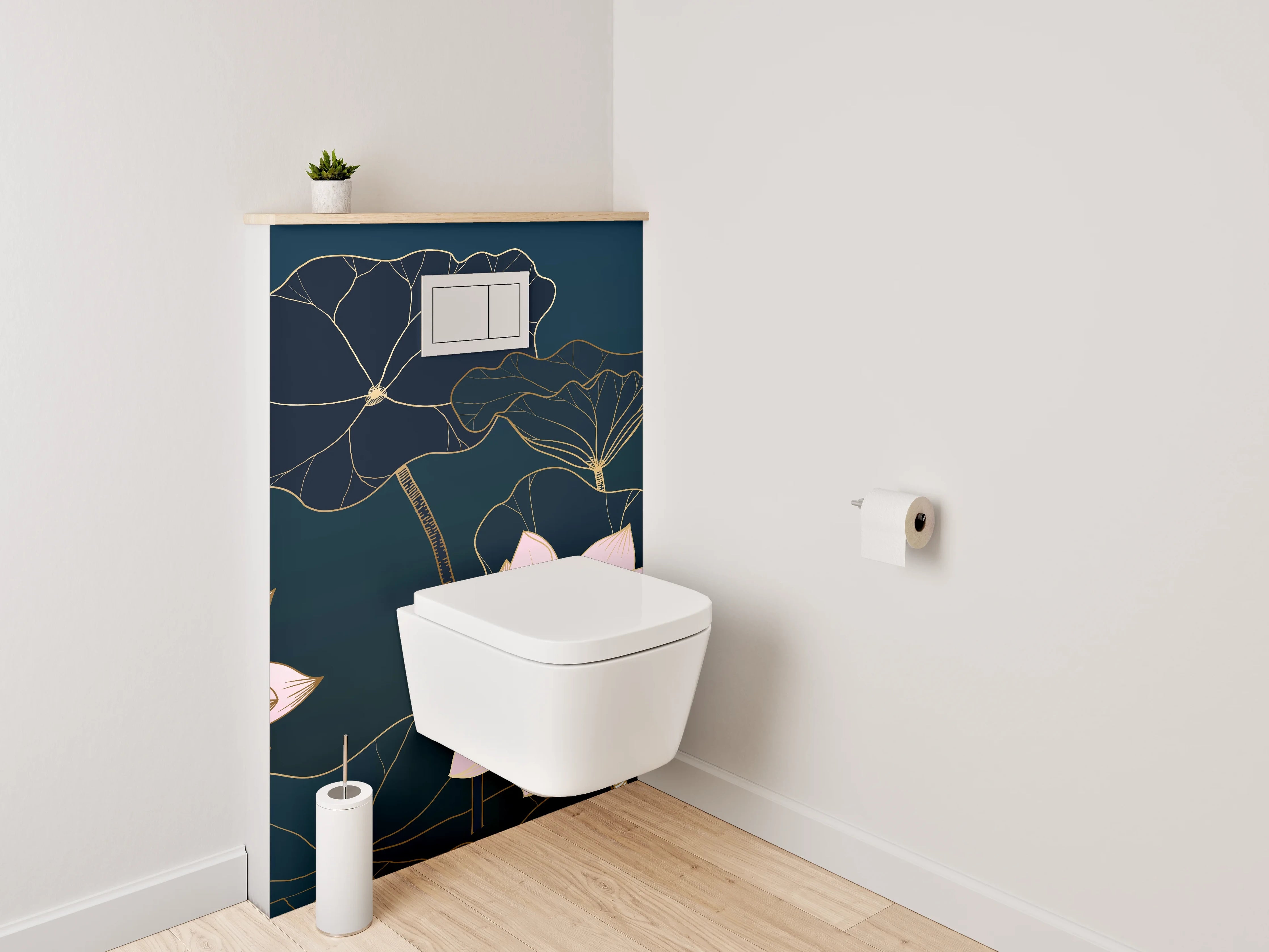 WC-Rückwand - Lotusblüten Lineart auf dunklem Grund