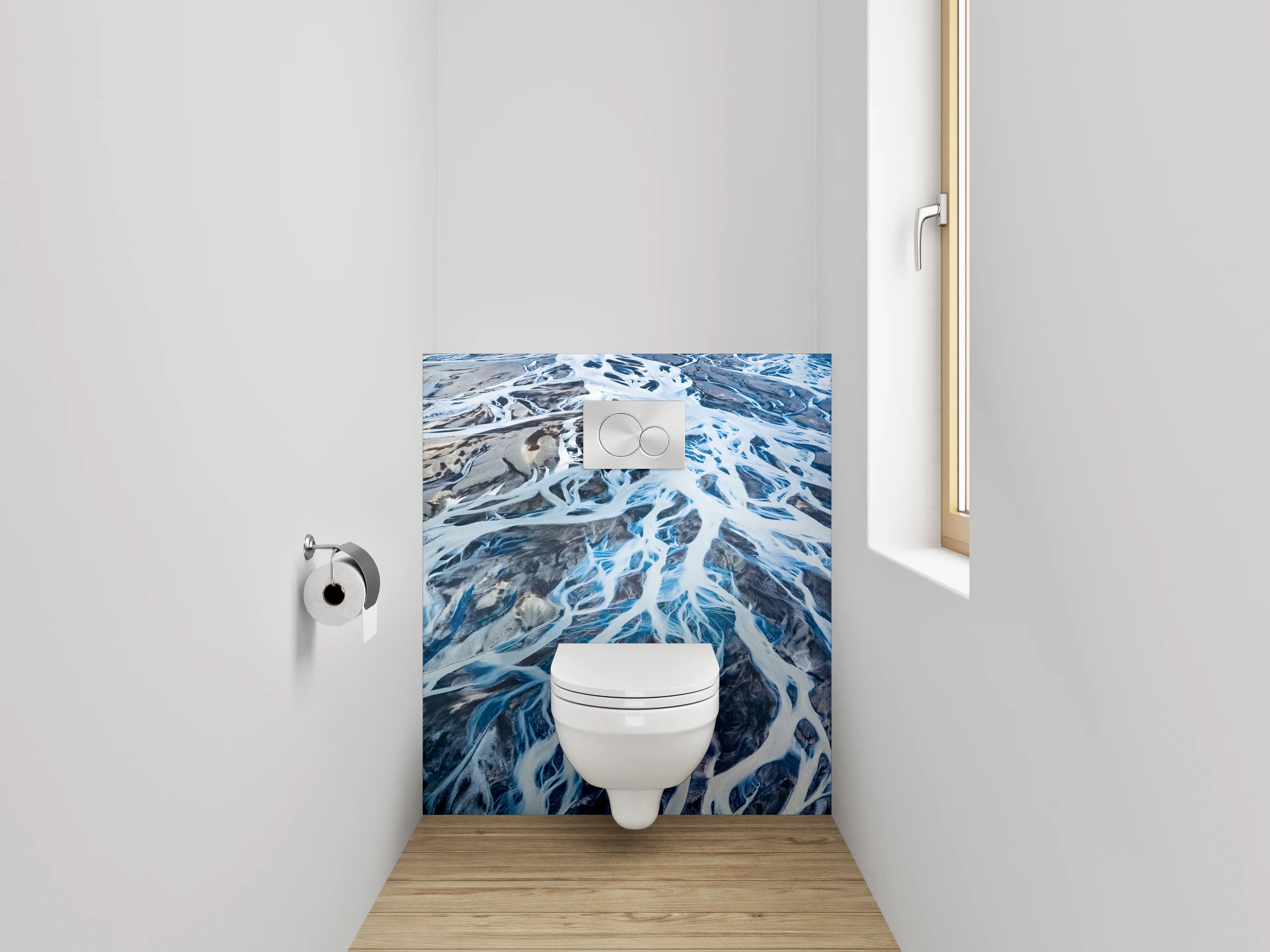 WC-Rückwand - Luftaufnahme abstrakte Wasseradern Blau Grau