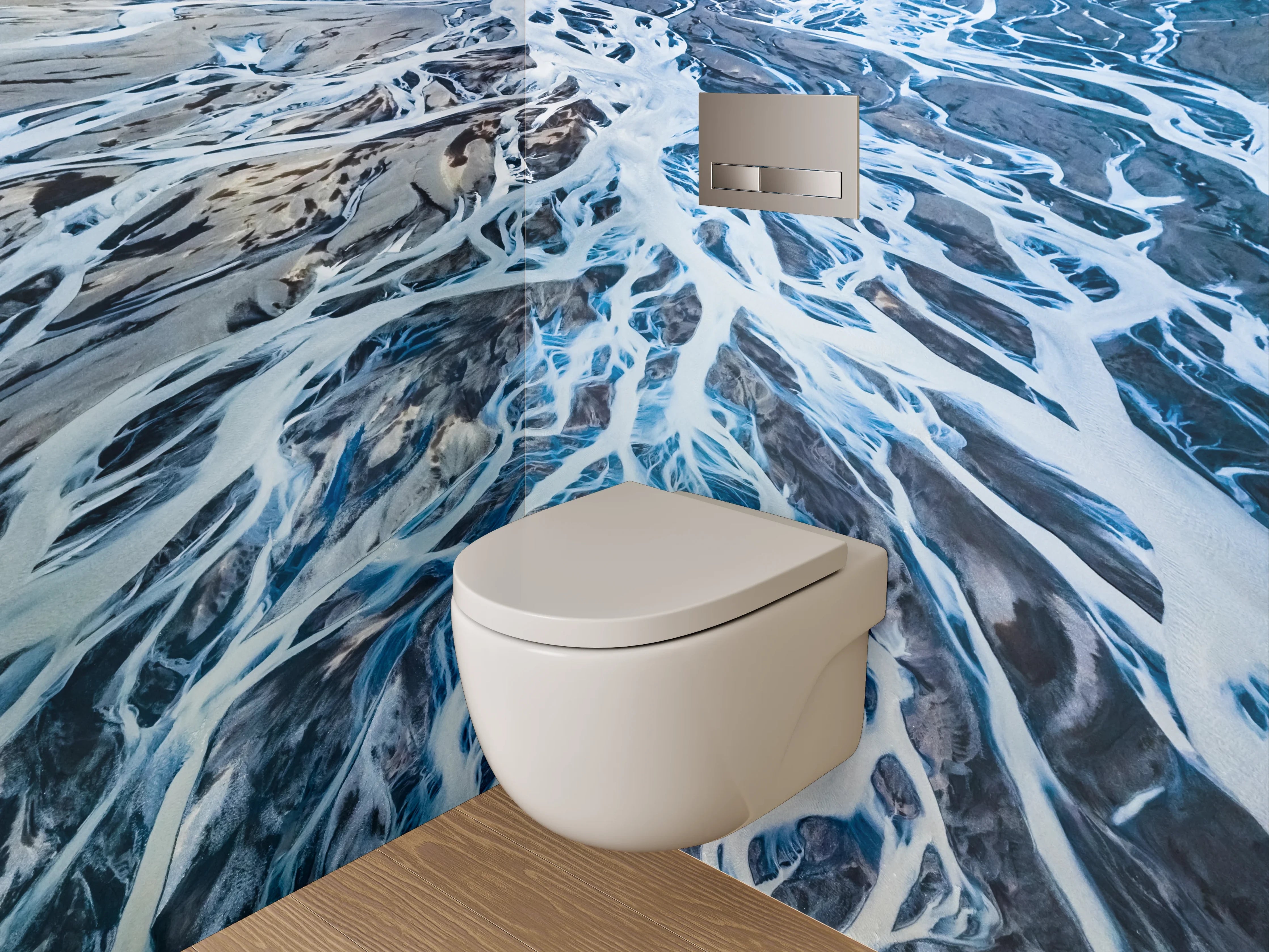 WC-Rückwand - Luftaufnahme abstrakte Wasseradern Blau Grau