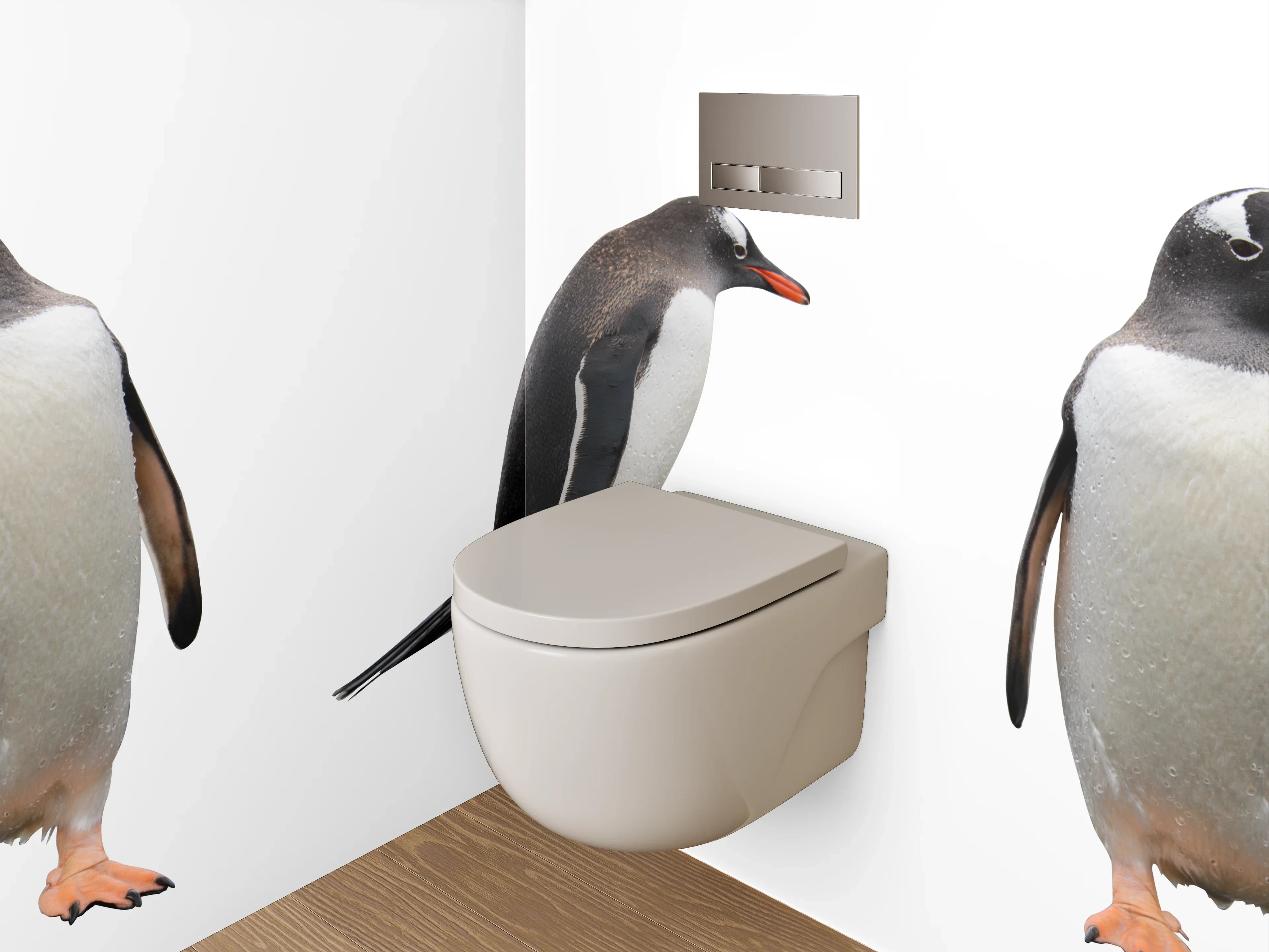 WC-Rückwand - Lustige Pinguinparade auf Weiß