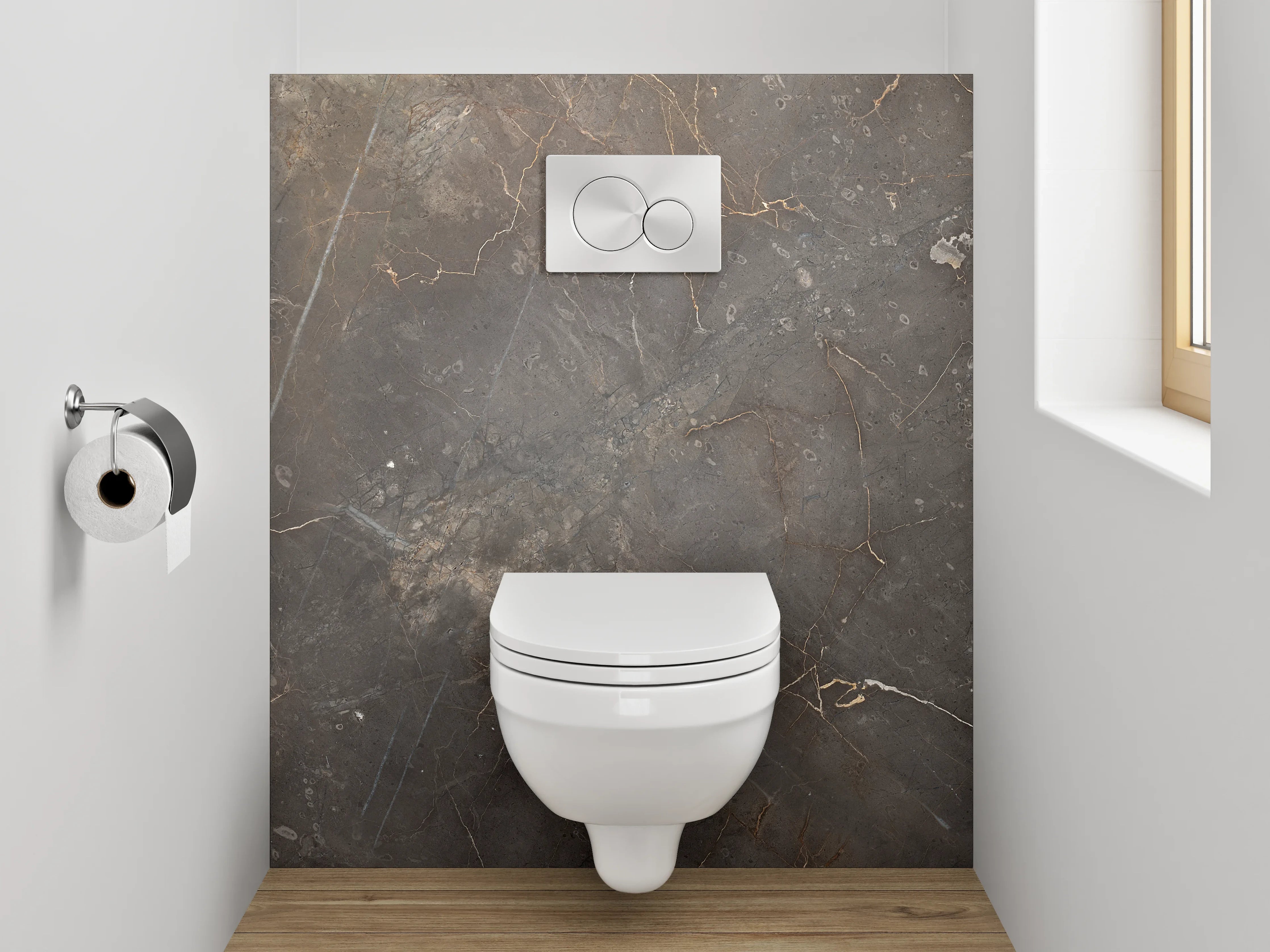 WC-Rückwand - Luxuriöse Marmoroptik Grau Gold