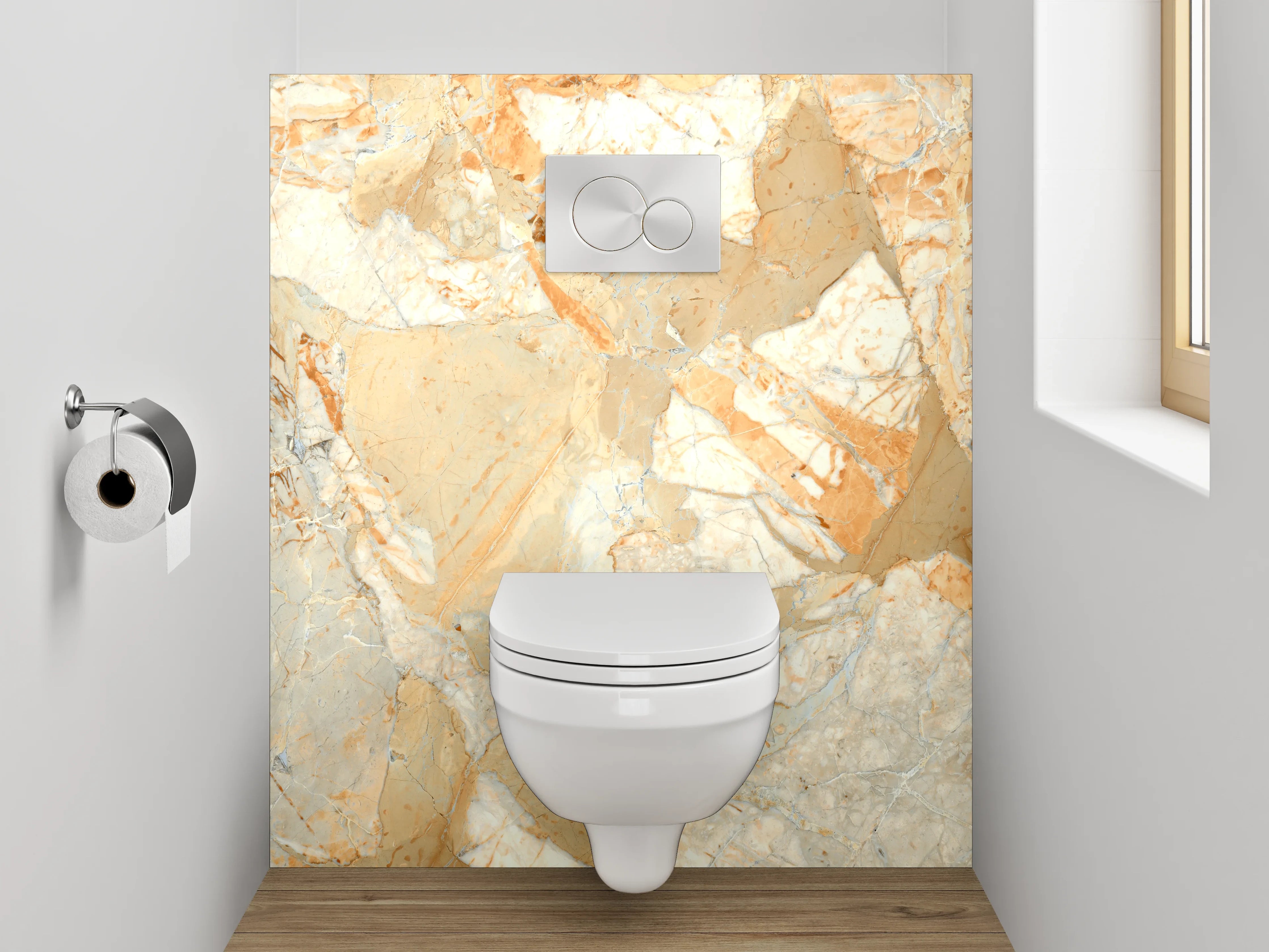 WC-Rückwand - Luxuriöse Marmoroptik Orange Beige Grau