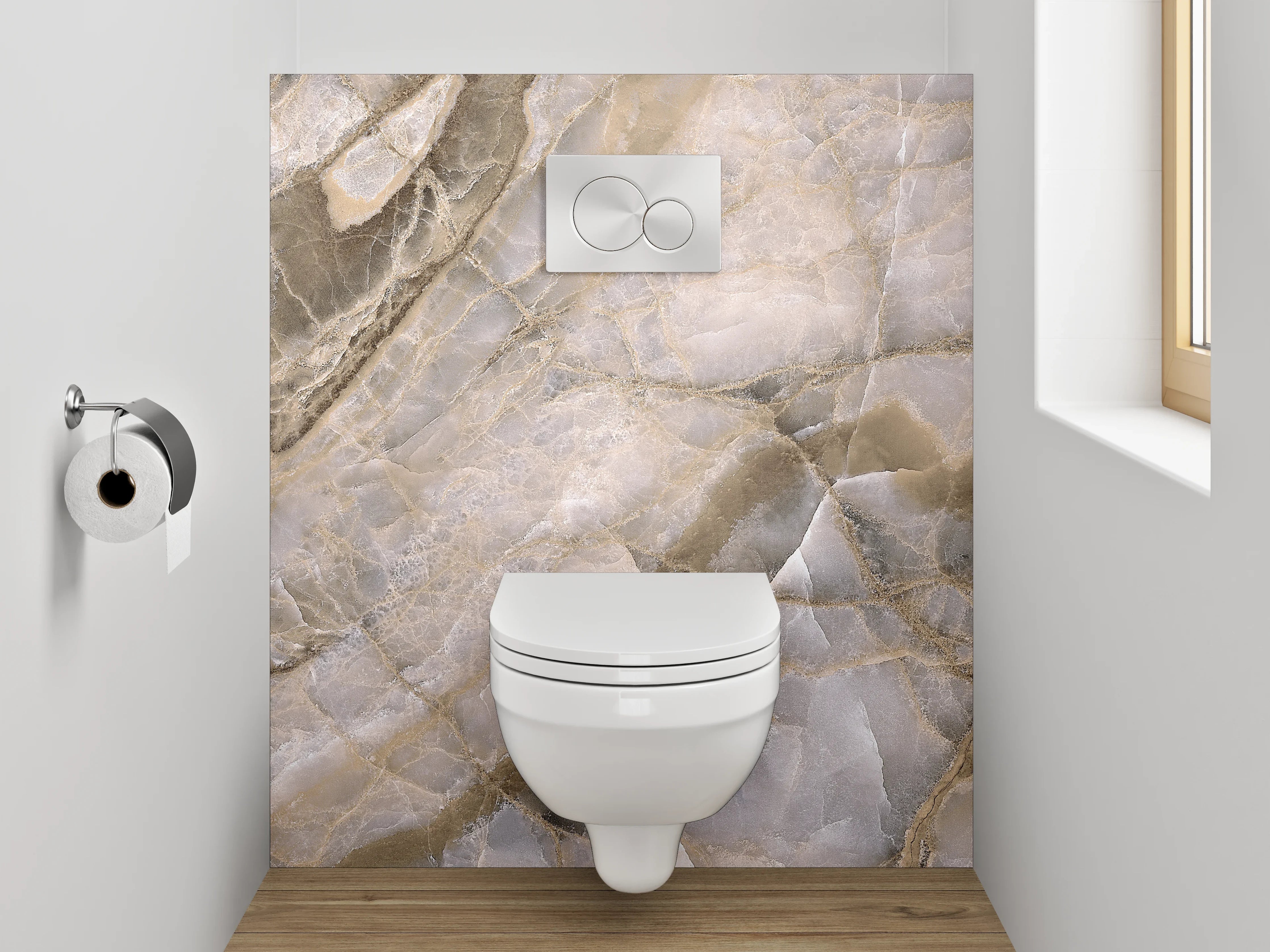 WC-Rückwand - Luxuriöse beige-graue Marmoroptik