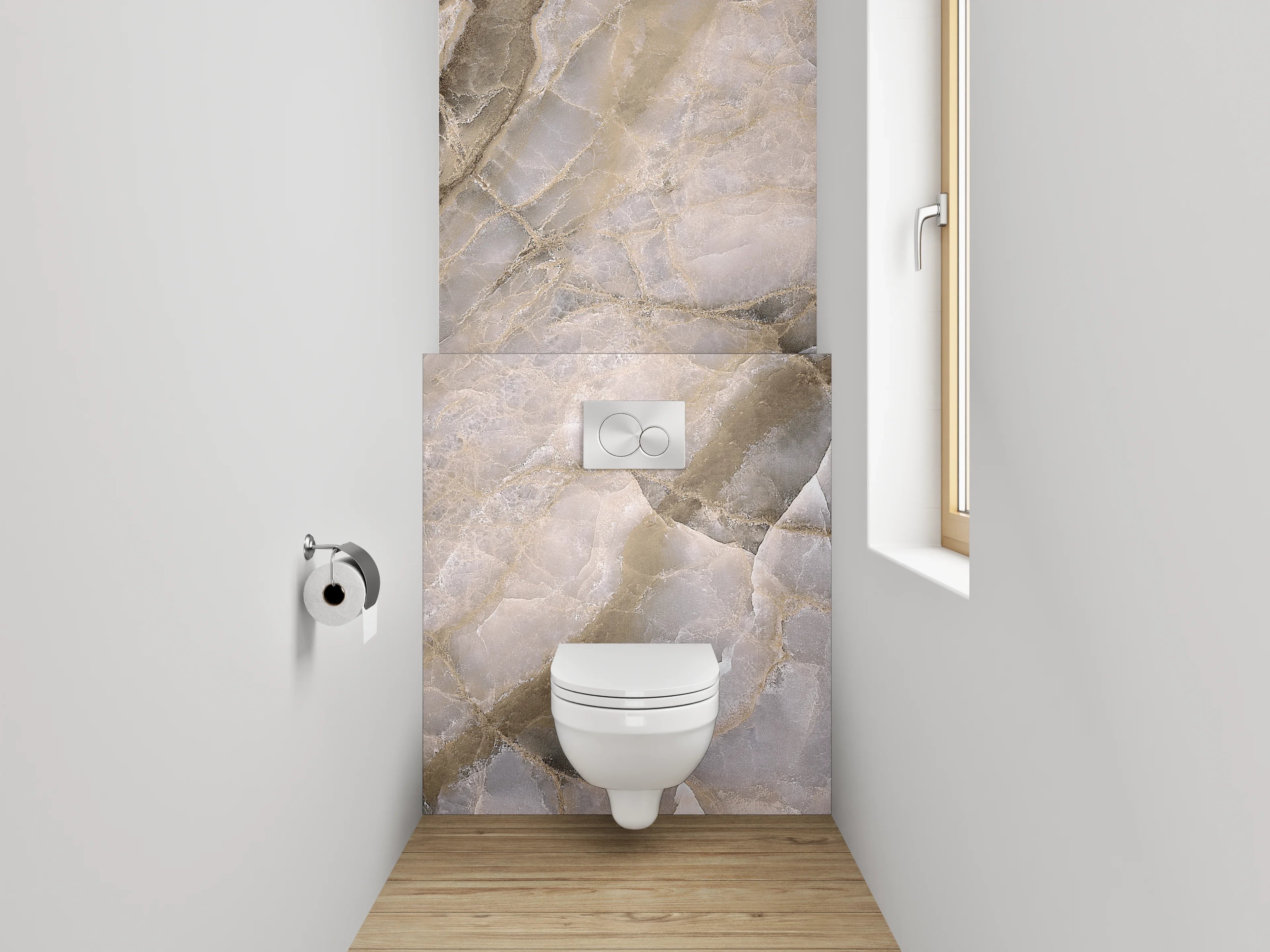 WC-Rückwand - Luxuriöse beige-graue Marmoroptik