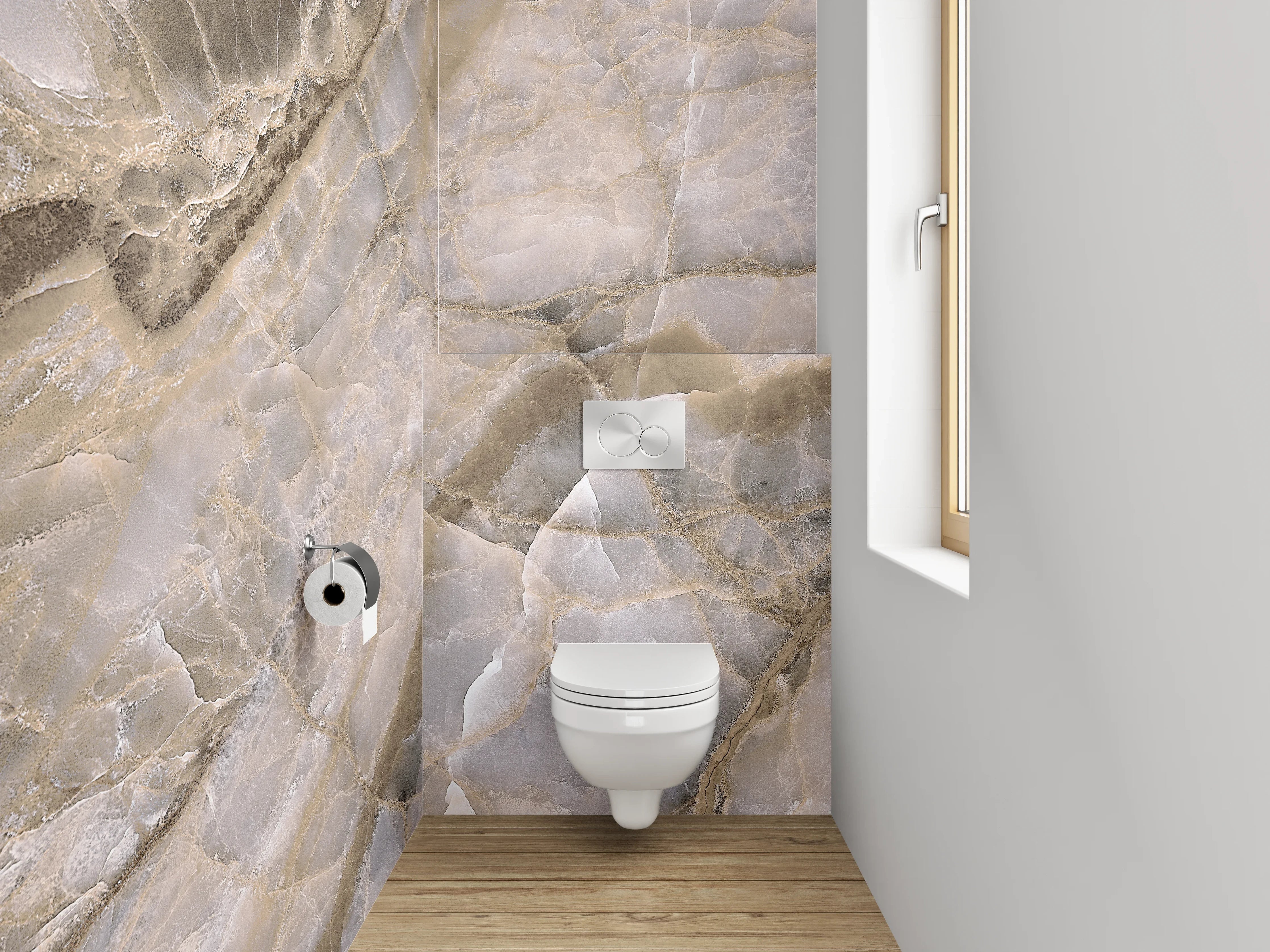 WC-Rückwand - Luxuriöse beige-graue Marmoroptik