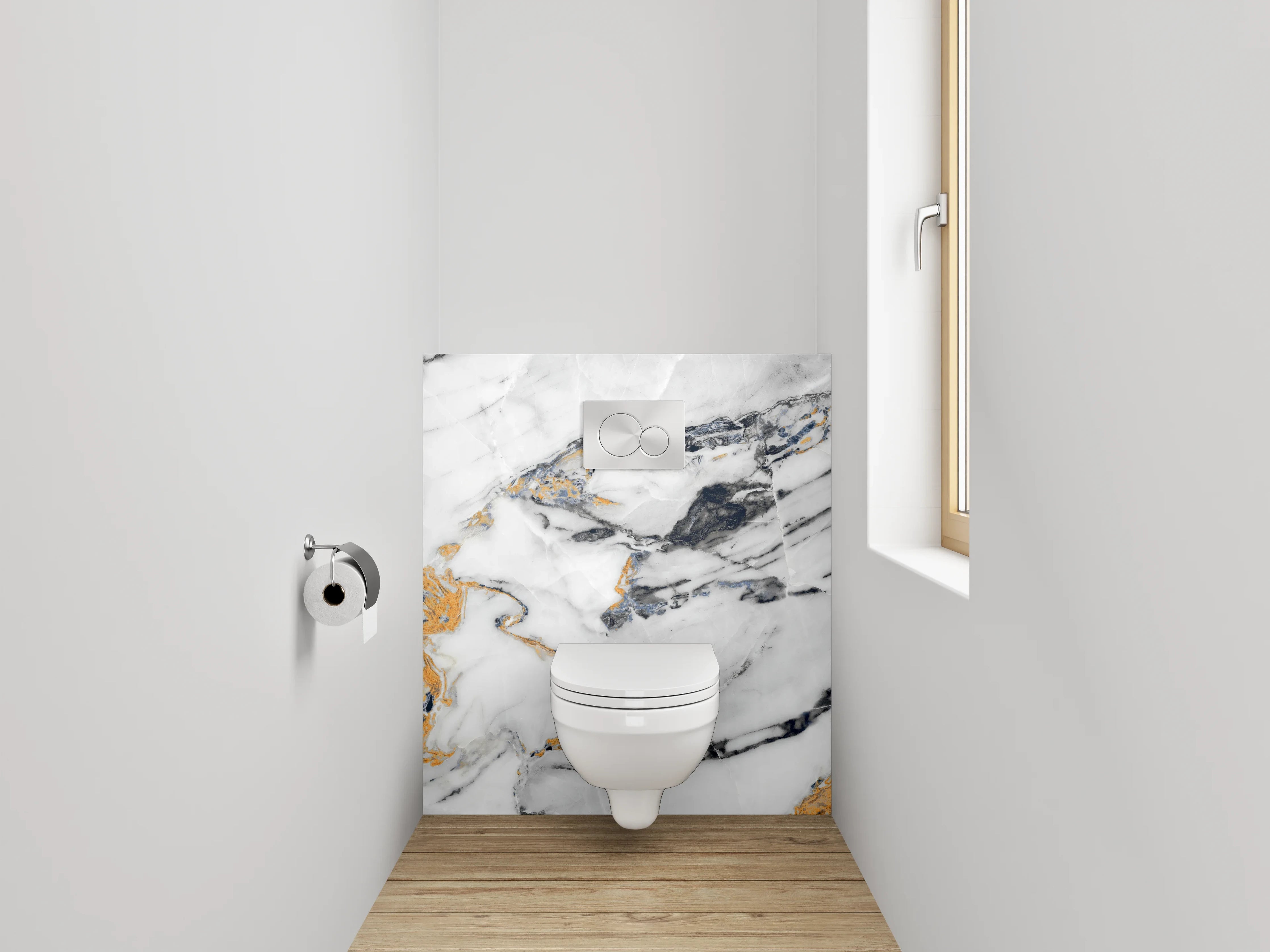 WC-Rückwand - Luxuriöser Weiß-Gold-Marmor mit schwarzen Adern