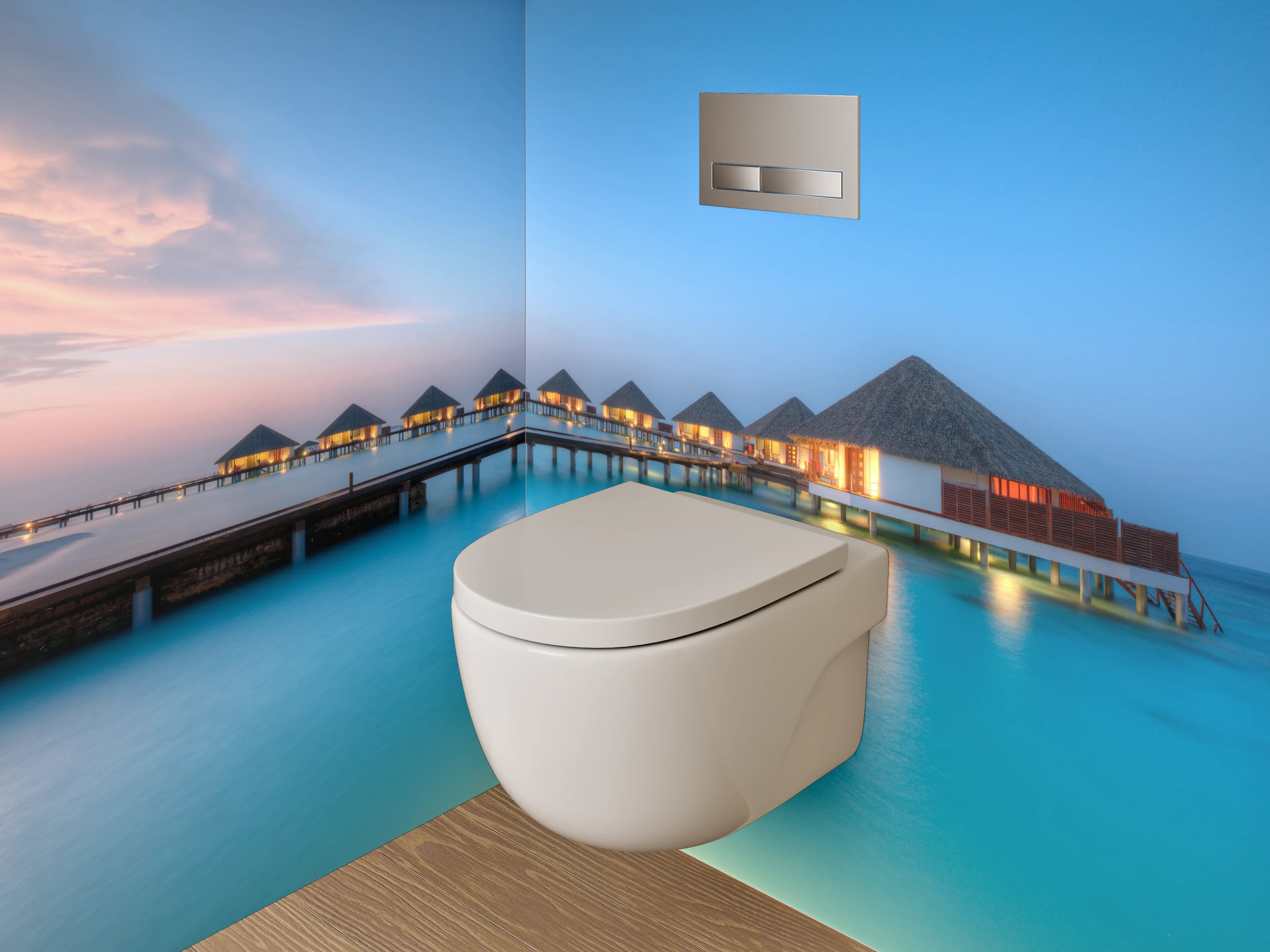 WC-Rückwand - Luxus Wasservillen auf türkisblauem Meer