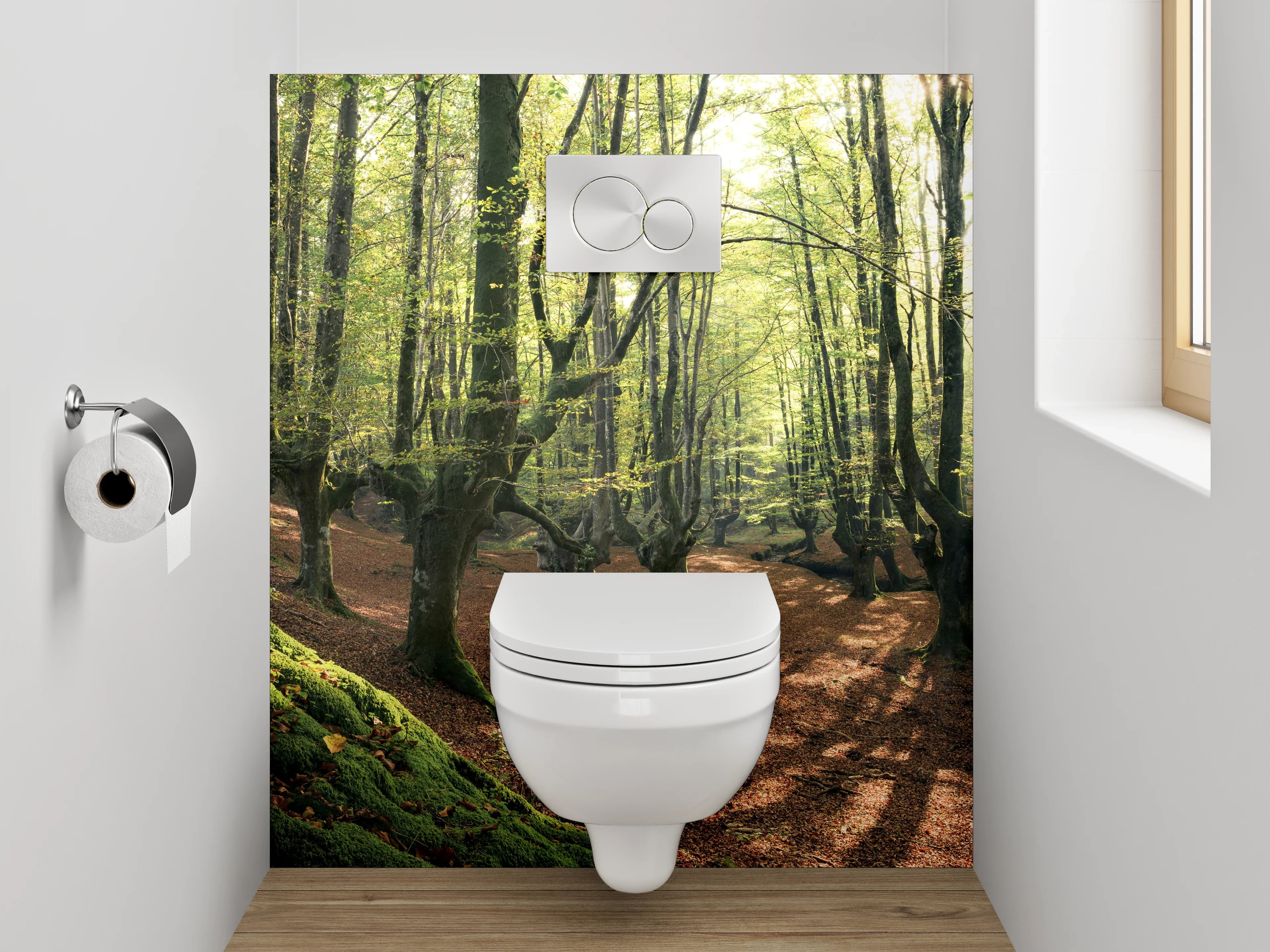 WC-Rückwand - Märchenhafter Frühlingswald Sonnenlicht