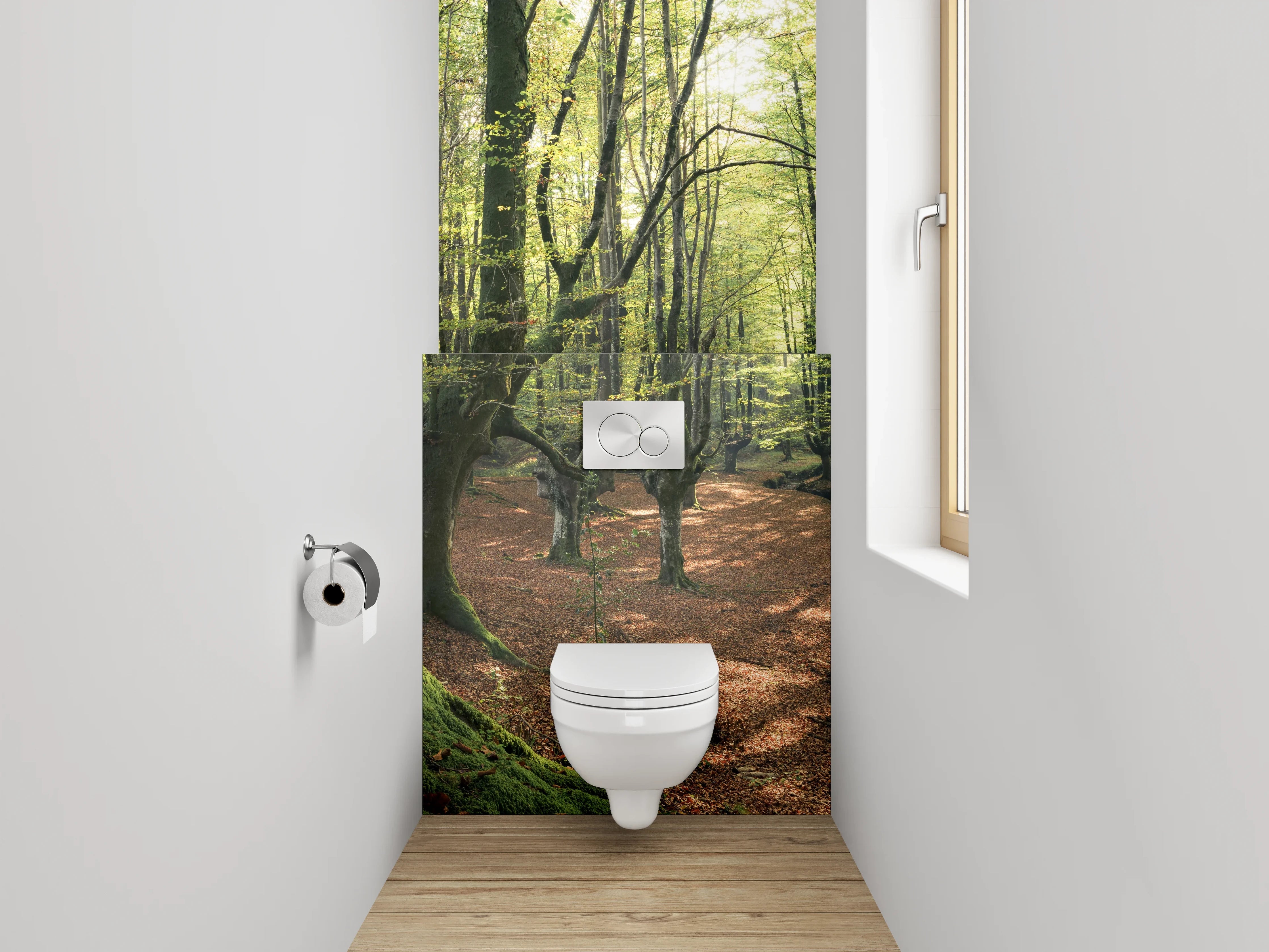 WC-Rückwand - Märchenhafter Frühlingswald Sonnenlicht