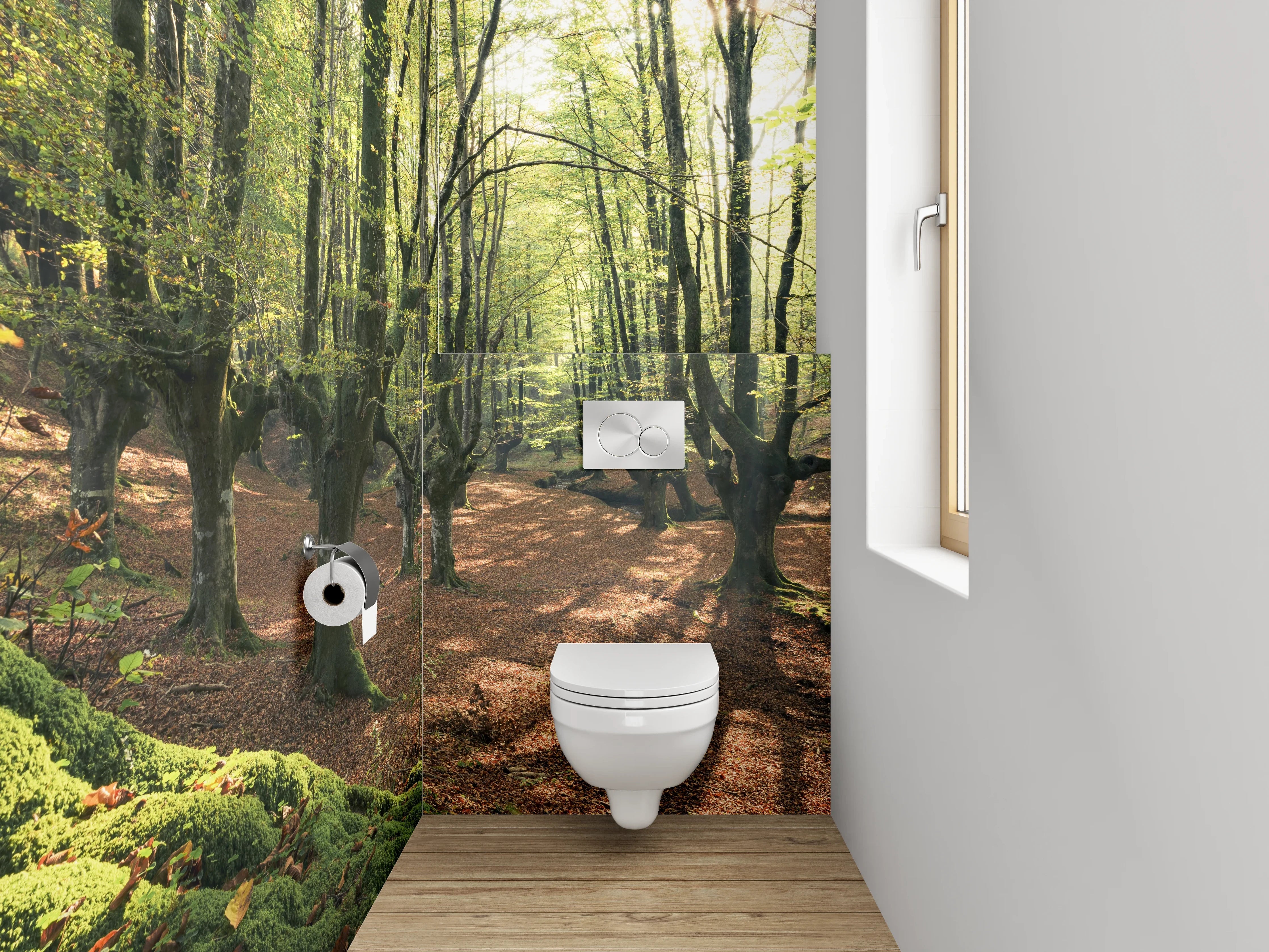 WC-Rückwand - Märchenhafter Frühlingswald Sonnenlicht