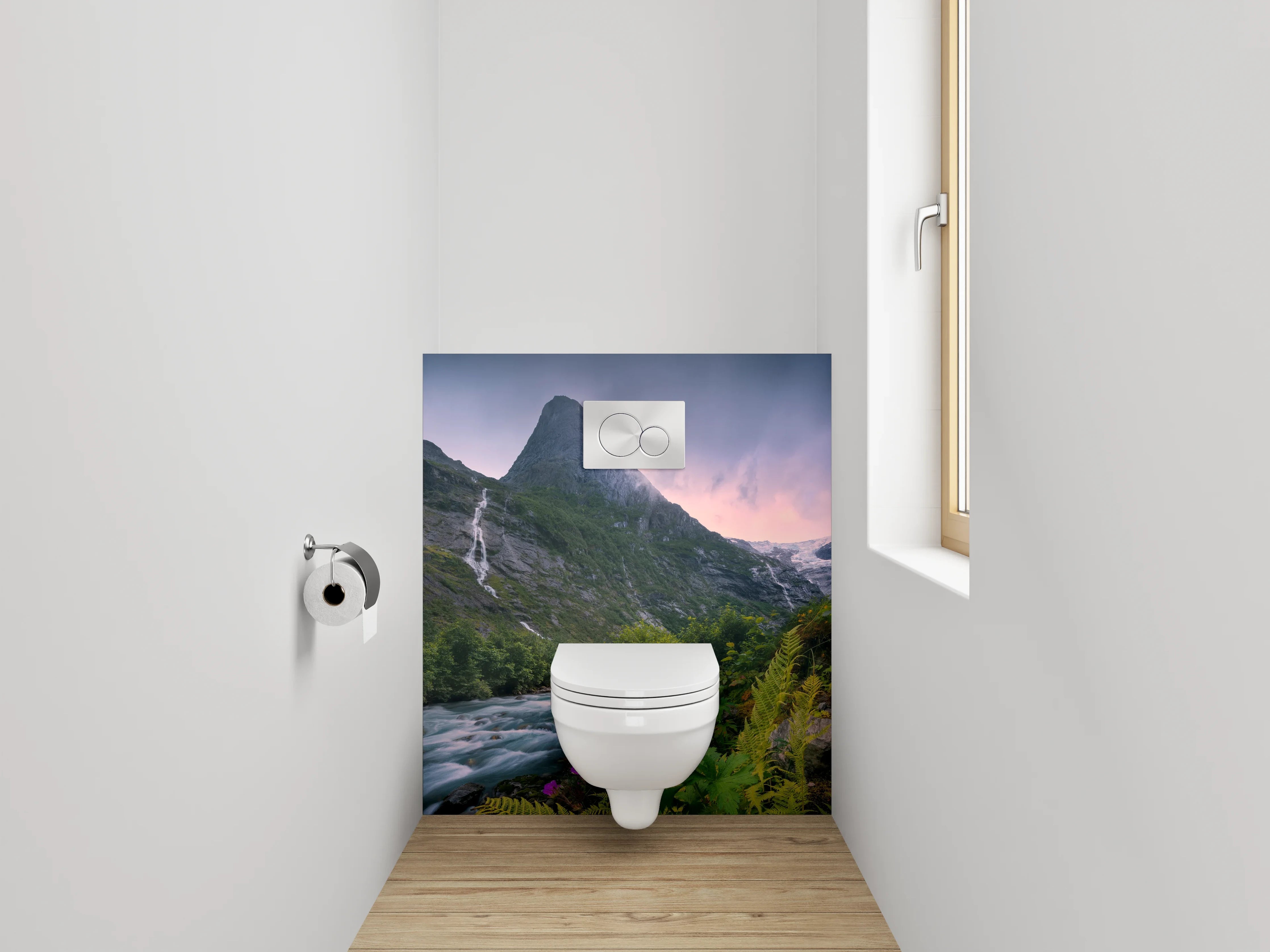 WC-Rückwand - Magische Berglandschaft mit Wasserfall
