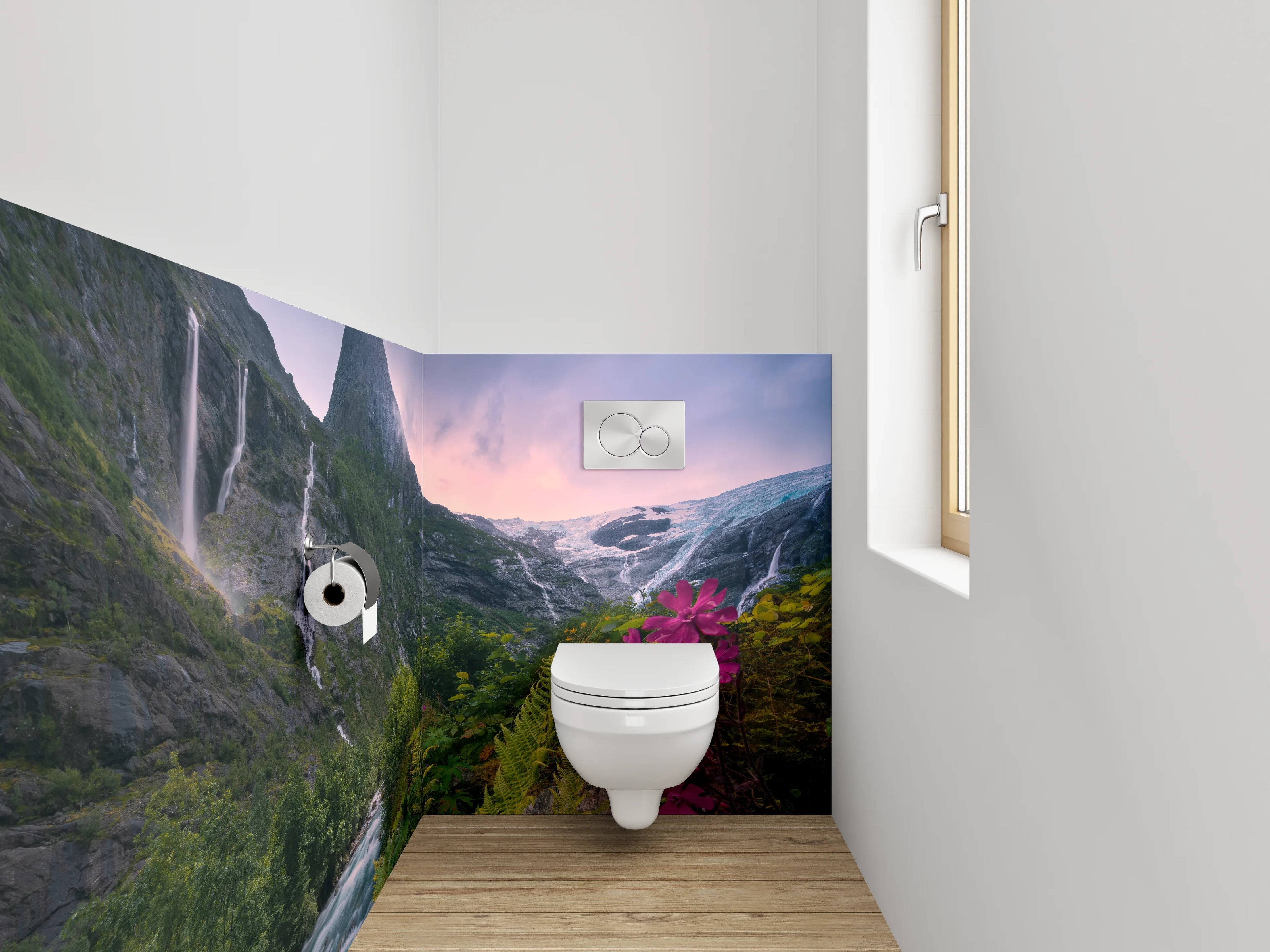 WC-Rückwand - Magische Berglandschaft mit Wasserfall