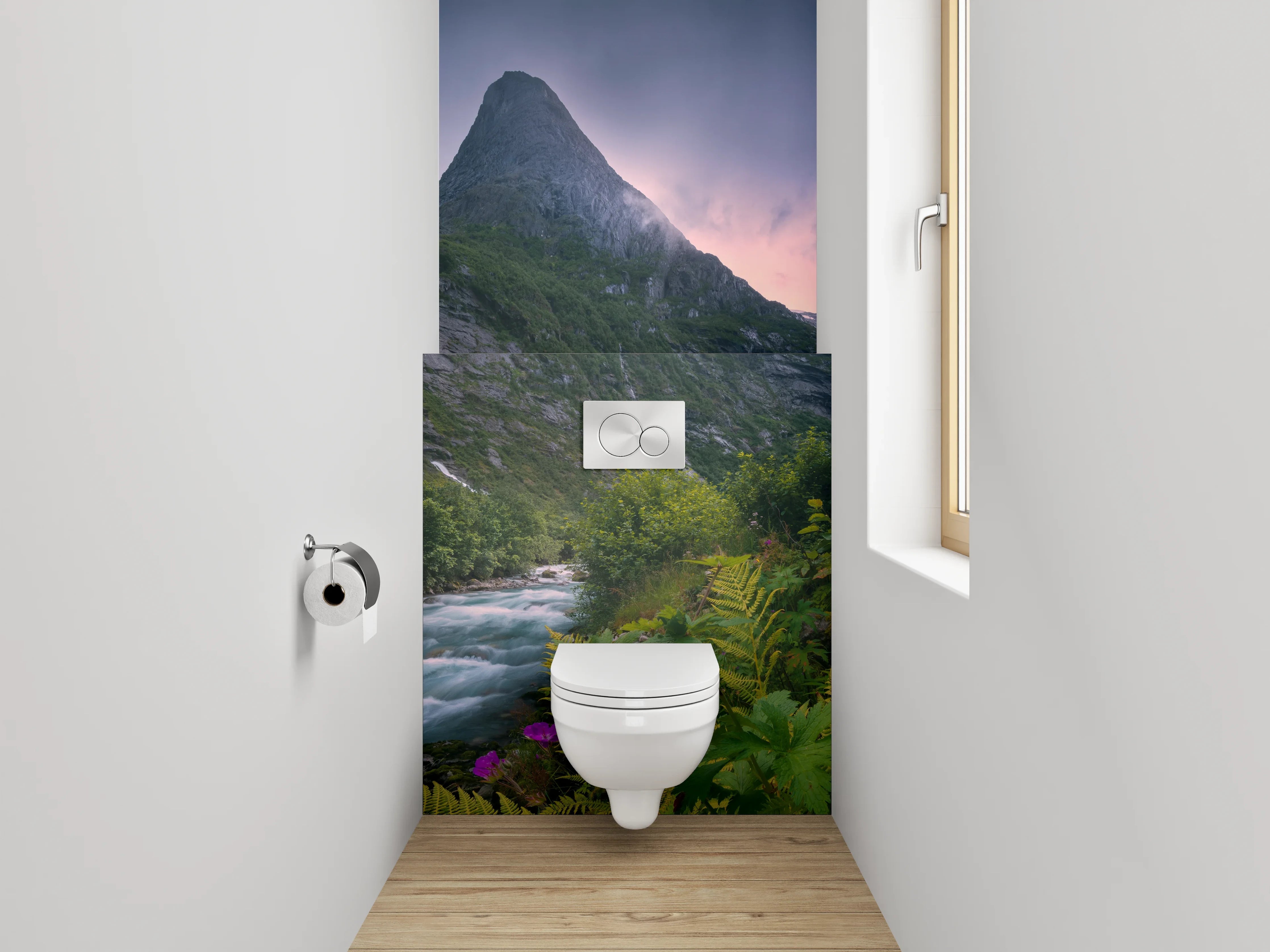 WC-Rückwand - Magische Berglandschaft mit Wasserfall