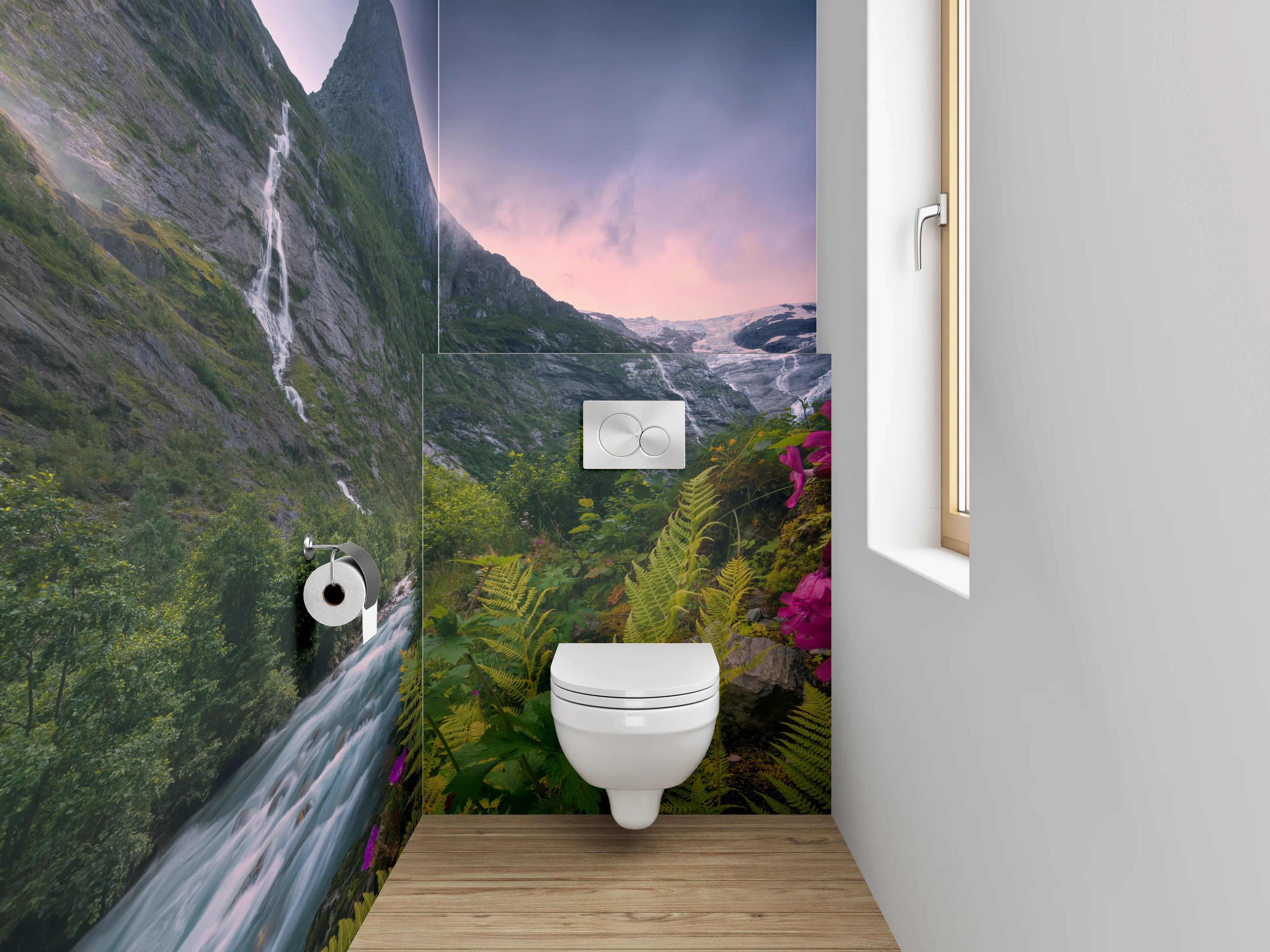 WC-Rückwand - Magische Berglandschaft mit Wasserfall