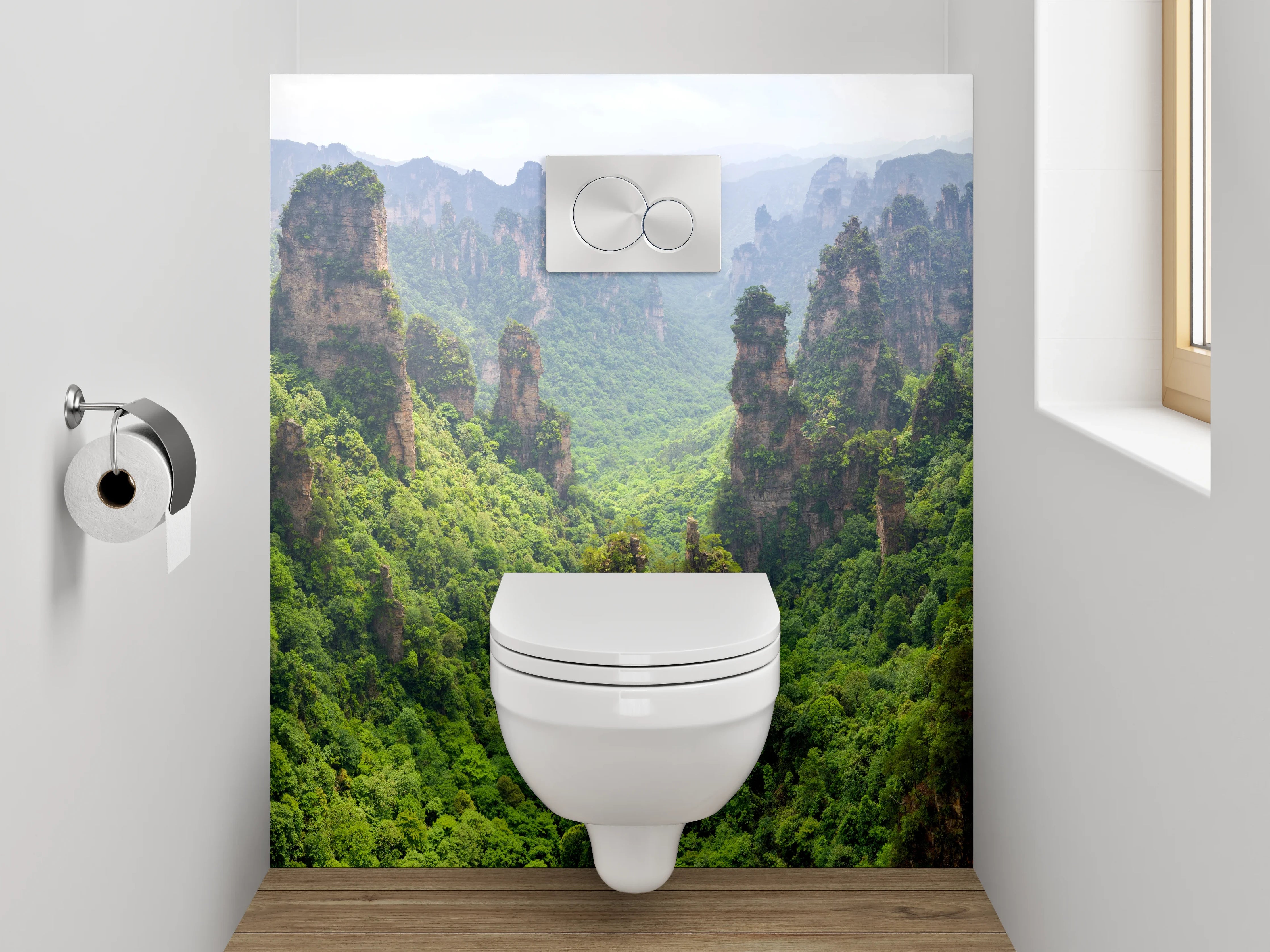 WC-Rückwand - Magische Felsen im grünen Dschungel