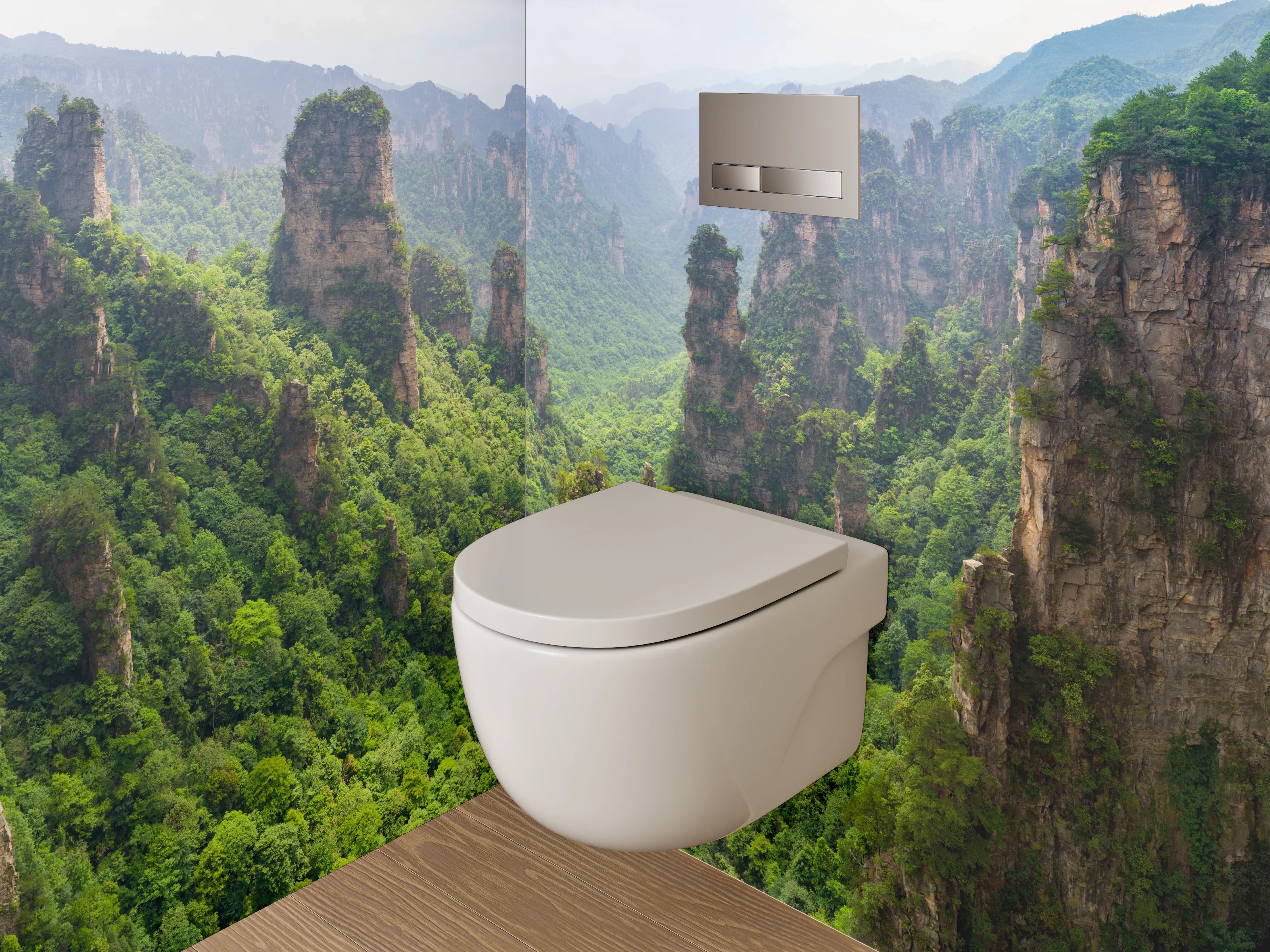 WC-Rückwand - Magische Felsen im grünen Dschungel