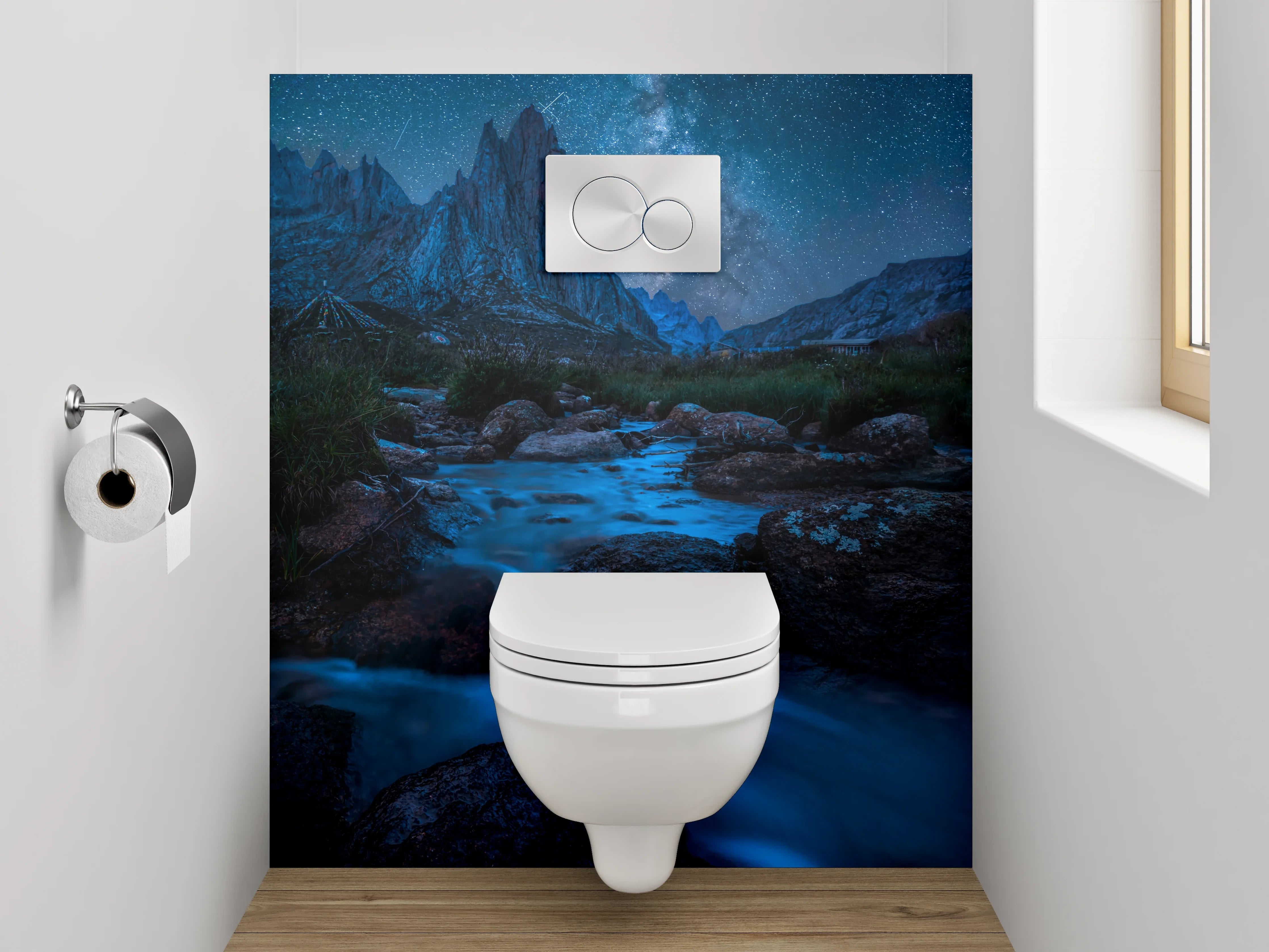 WC-Rückwand - Magische Sternennacht in den Bergen