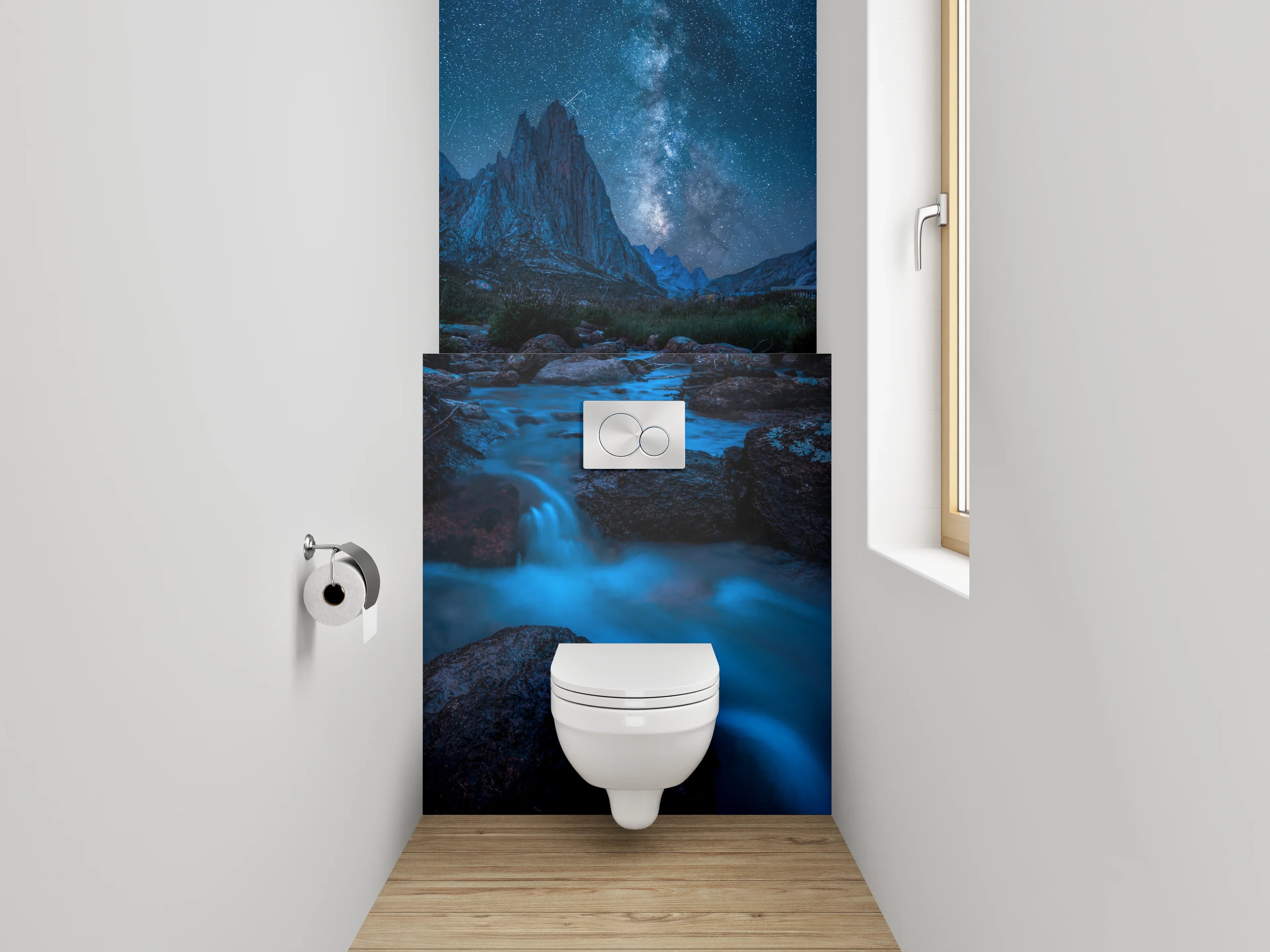 WC-Rückwand - Magische Sternennacht in den Bergen