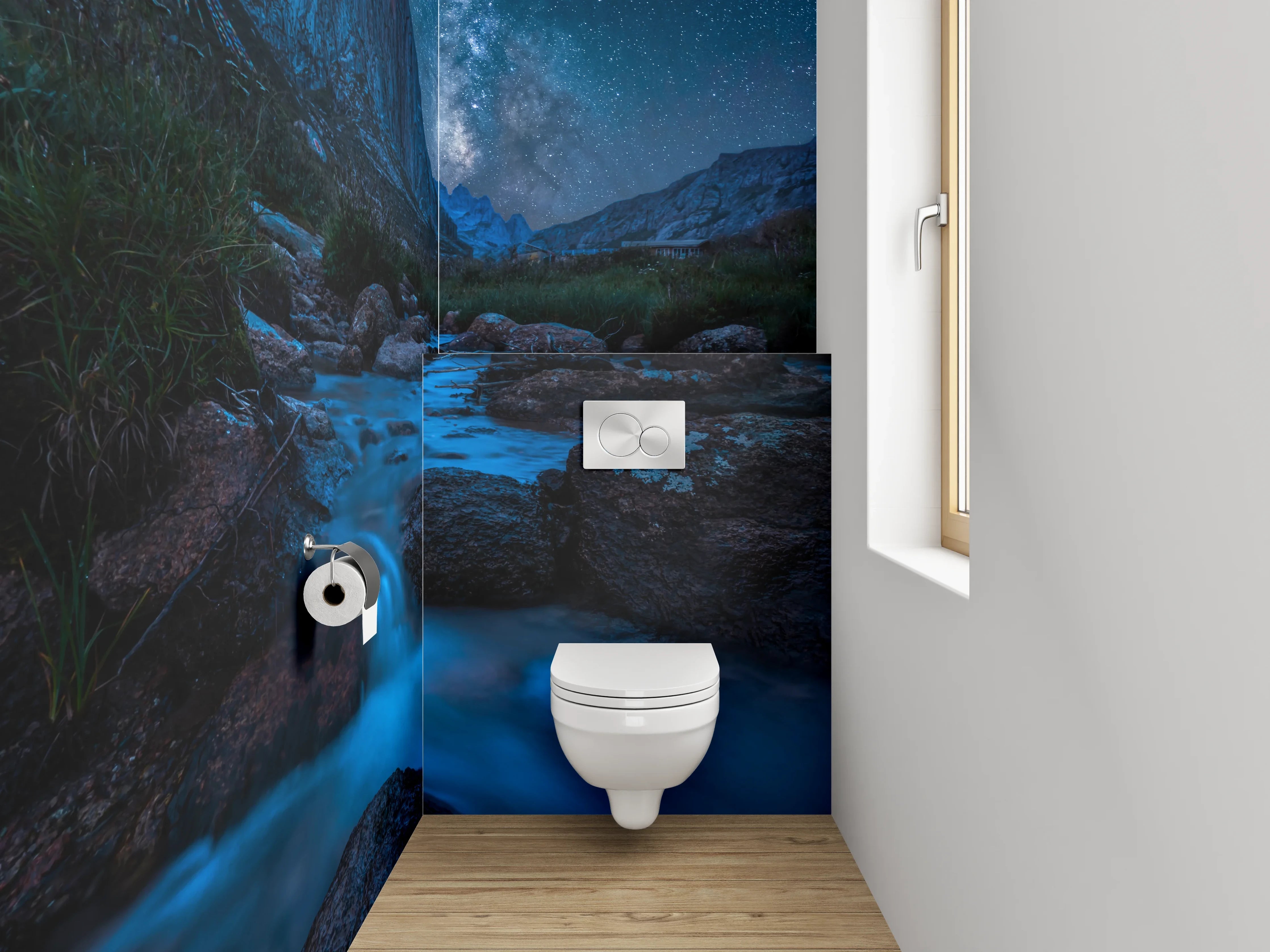WC-Rückwand - Magische Sternennacht in den Bergen