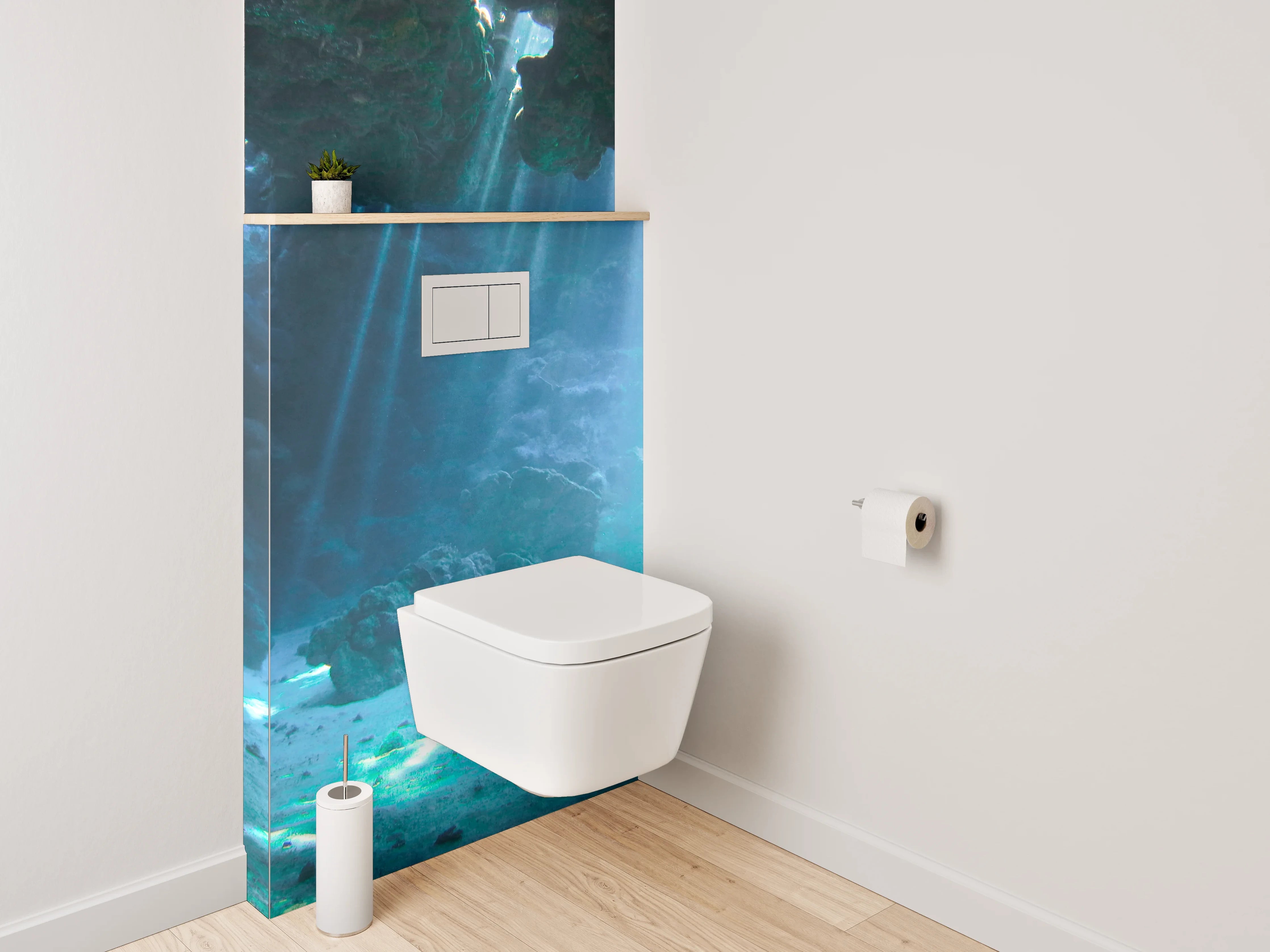 WC-Rückwand - Magische Unterwasserhöhle mit Lichtstrahlen