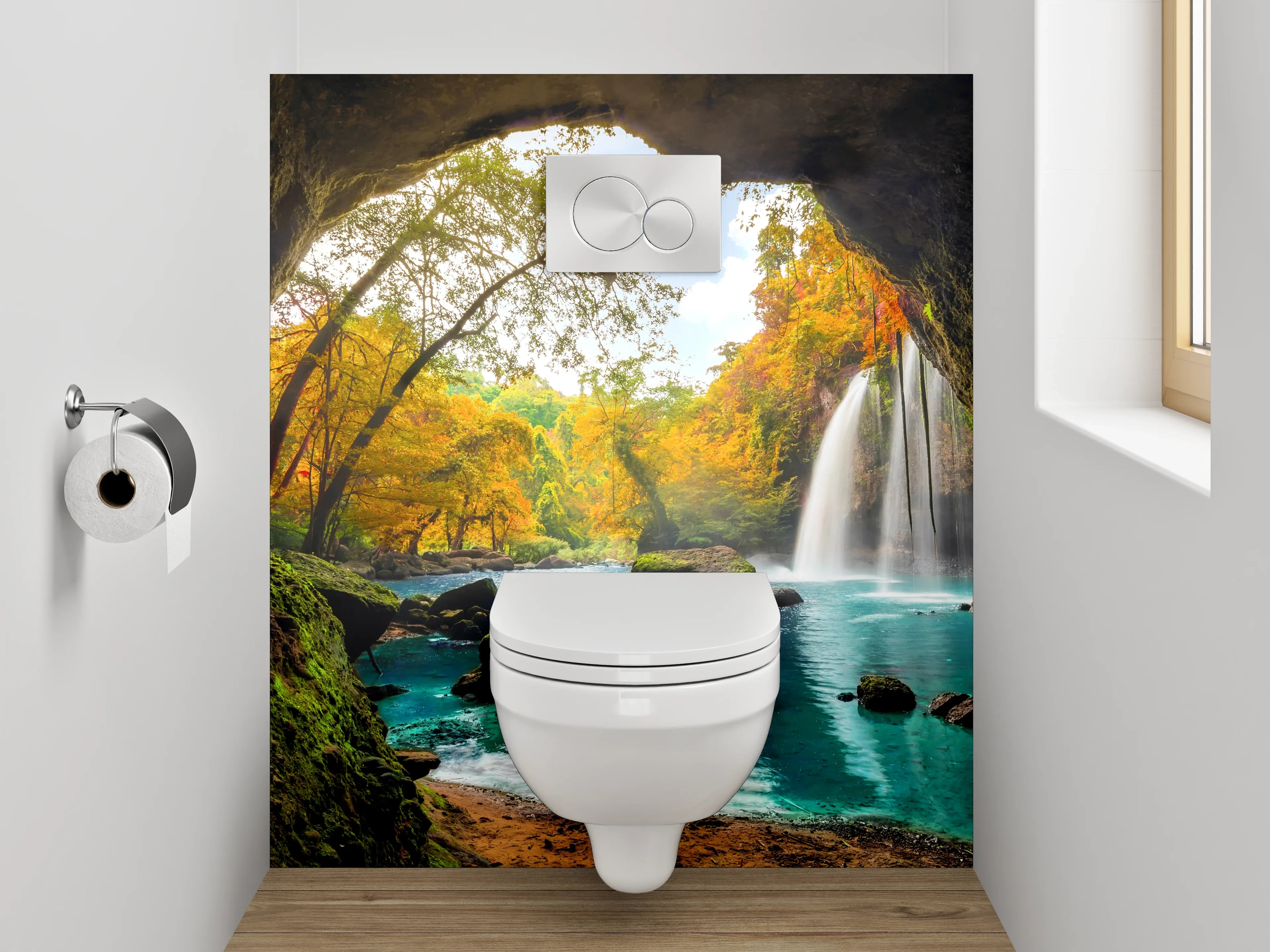 WC-Rückwand - Magischer Höhlenblick auf Wasserfall