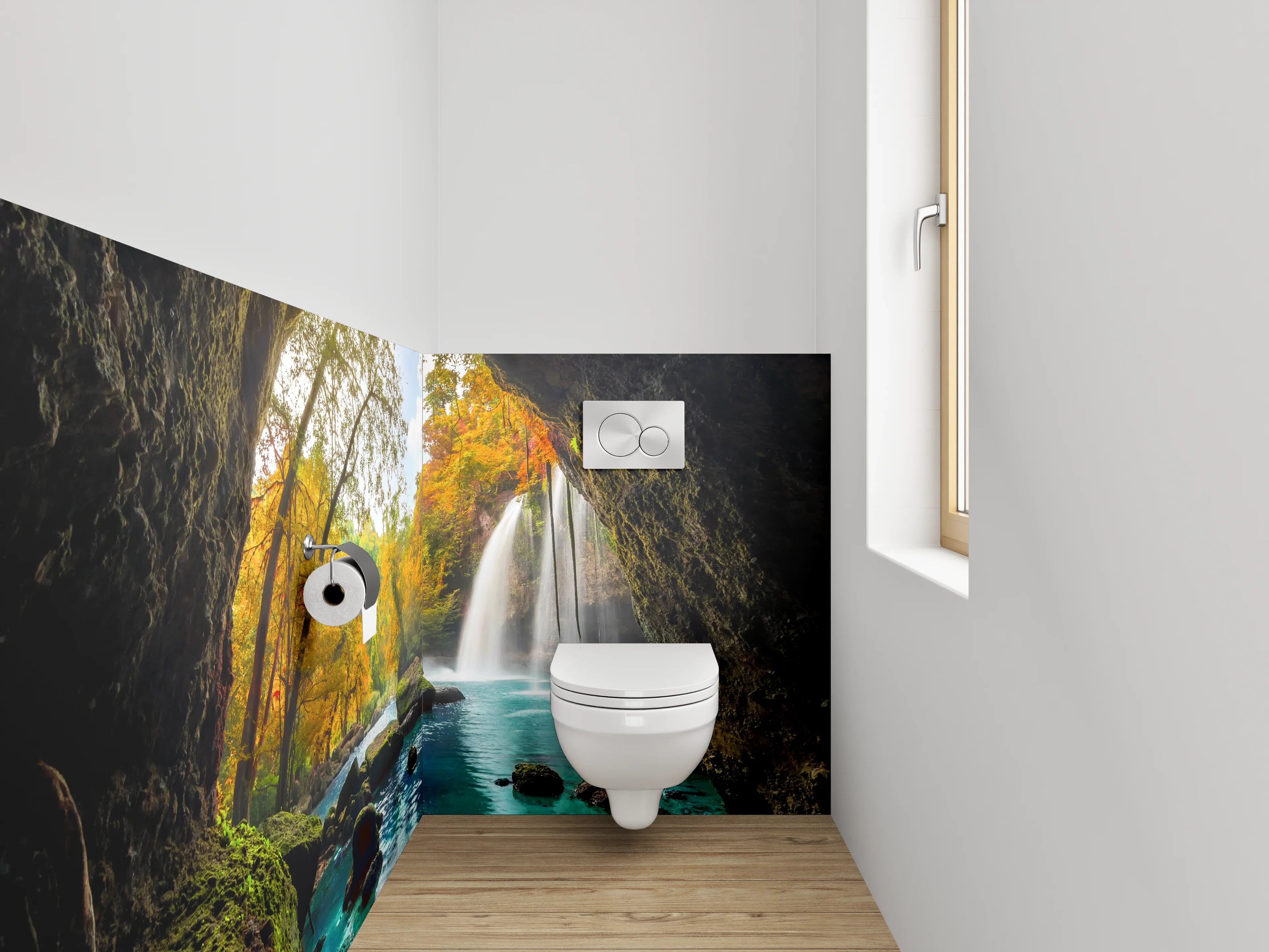 WC-Rückwand - Magischer Höhlenblick auf Wasserfall