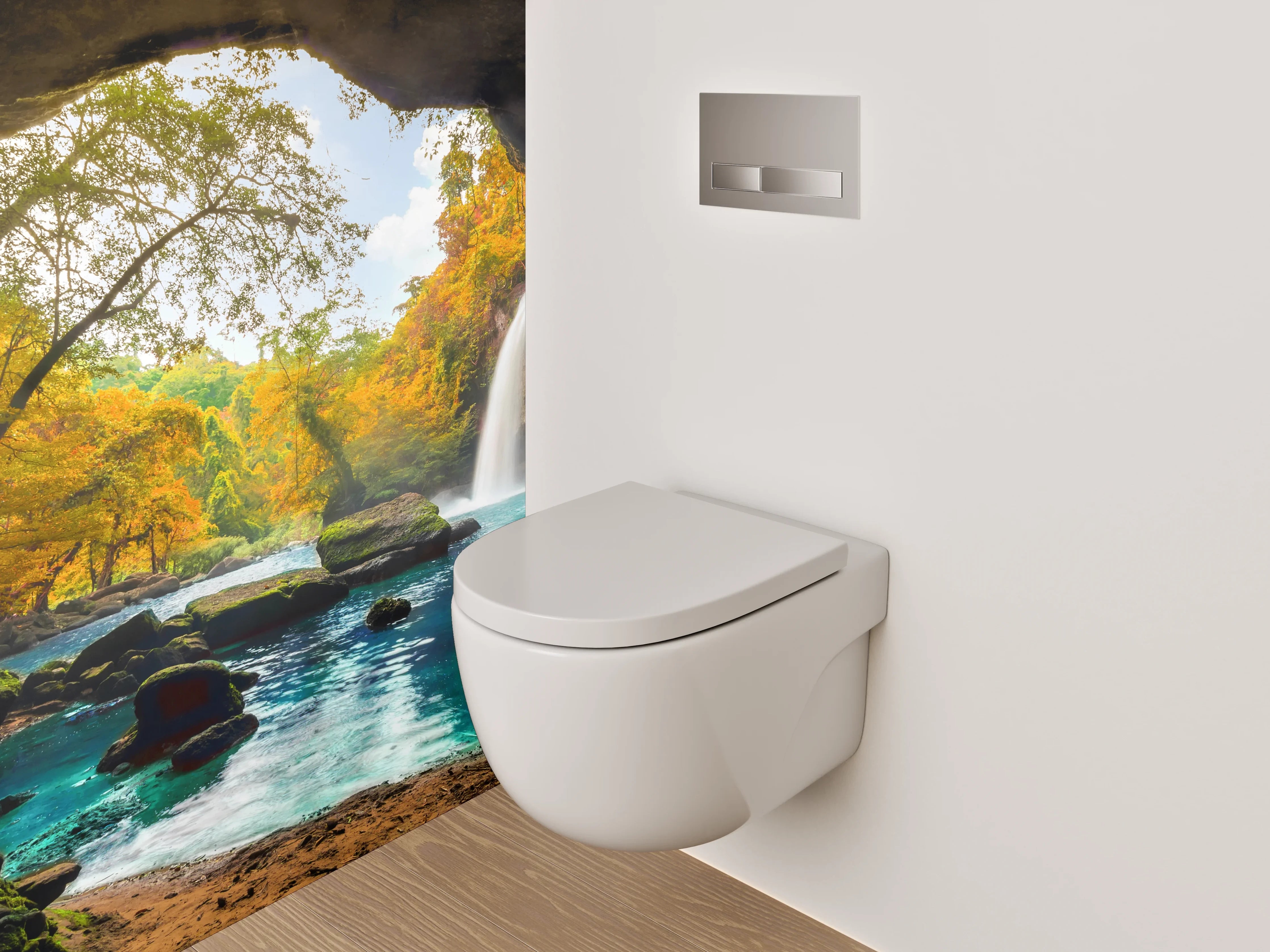 WC-Rückwand - Magischer Höhlenblick auf Wasserfall