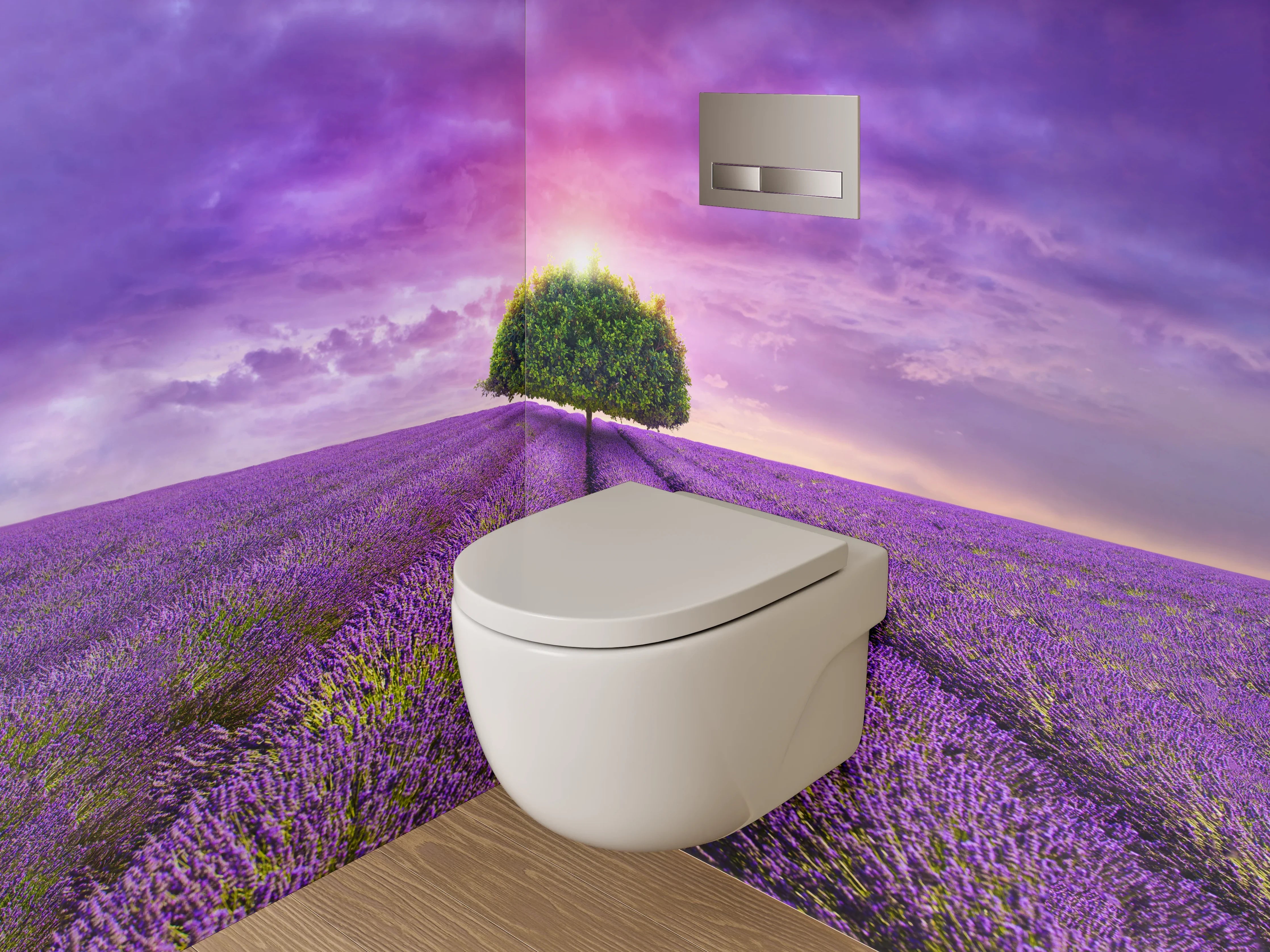 WC-Rückwand - Magischer Lavendelbaum am Horizont