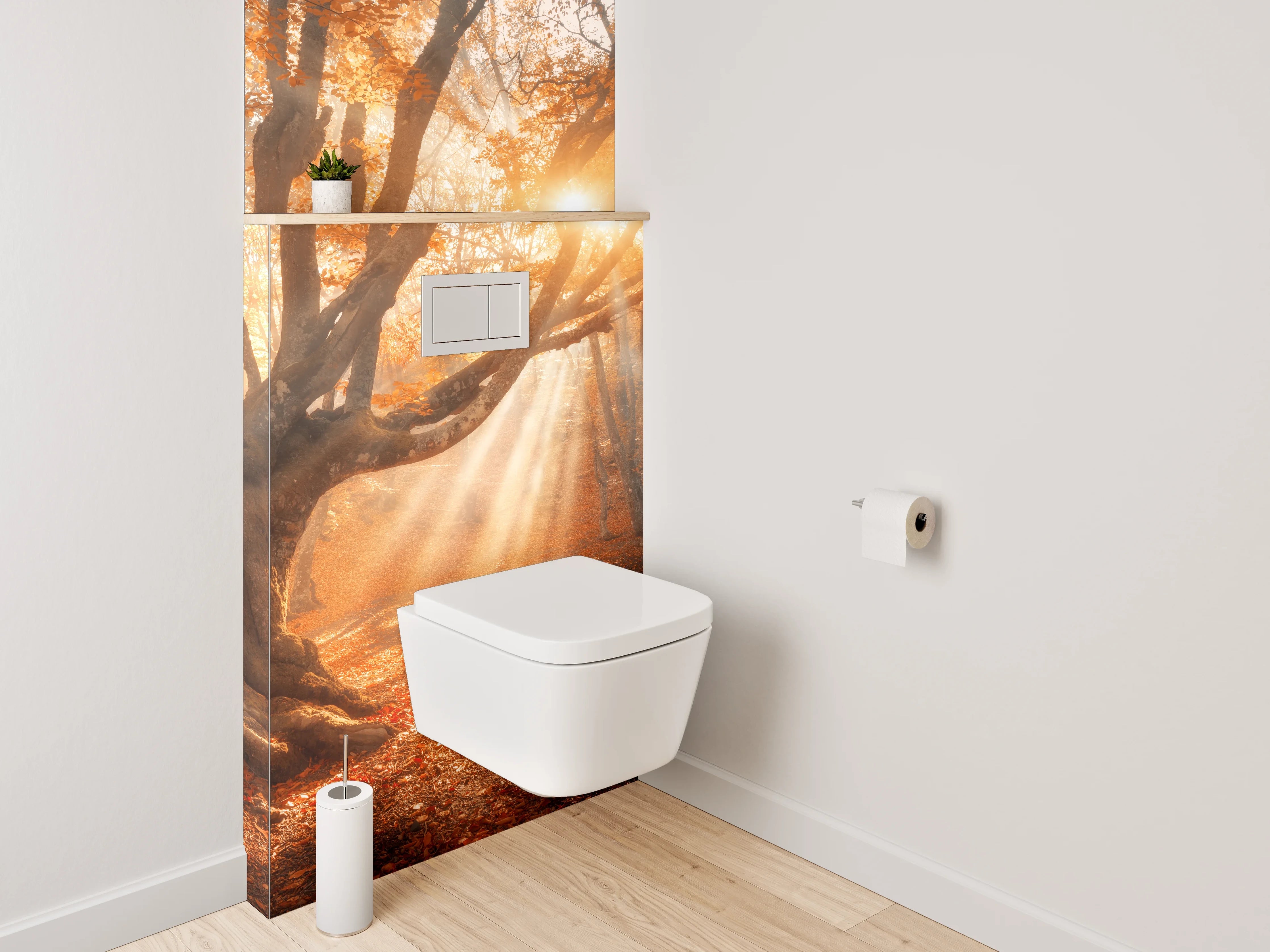 WC-Rückwand - Magischer Sonnenstrahl im Herbstwald